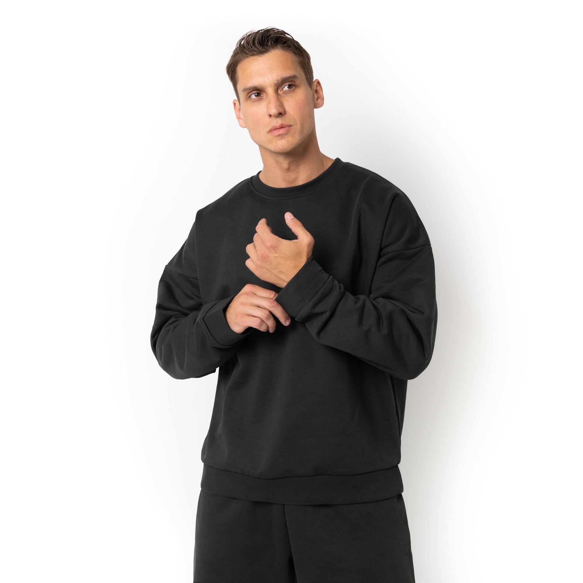 HERO-1050 MAX Unisex Blank Crewneck Sweatshirt - Off Black 1050M Adult Black Crewneck HERO MAX Tops Unisex