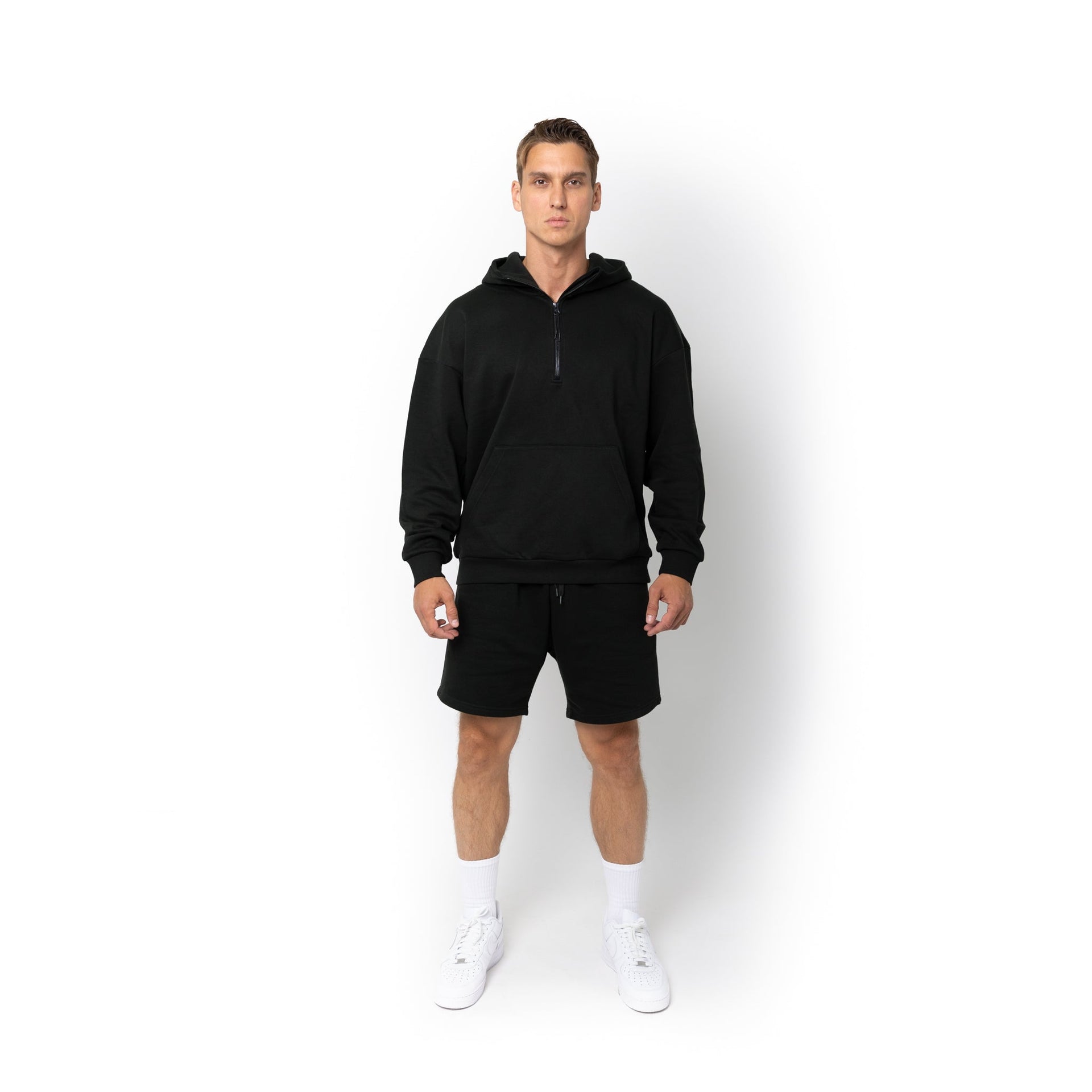 HERO-4220 Unisex Drop Shoulder Scuba 1/2 Zip Hoodie - Black 4220 Adult Black HERO Tops Unisex