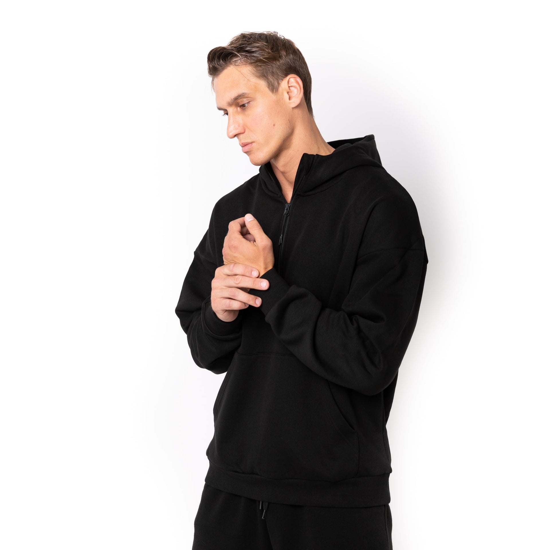 HERO-4220 Unisex Drop Shoulder Scuba 1/2 Zip Hoodie - Black 4220 Adult Black HERO Tops Unisex