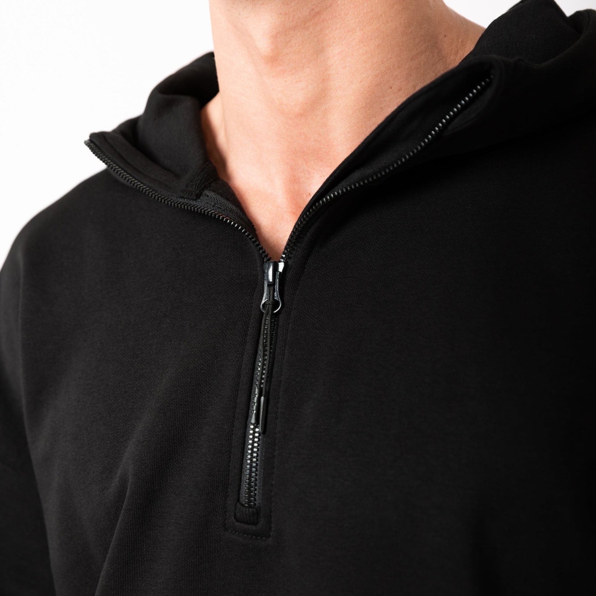 HERO-4220 Unisex Drop Shoulder Scuba 1/2 Zip Hoodie - Black 4220 Adult Black HERO Tops Unisex