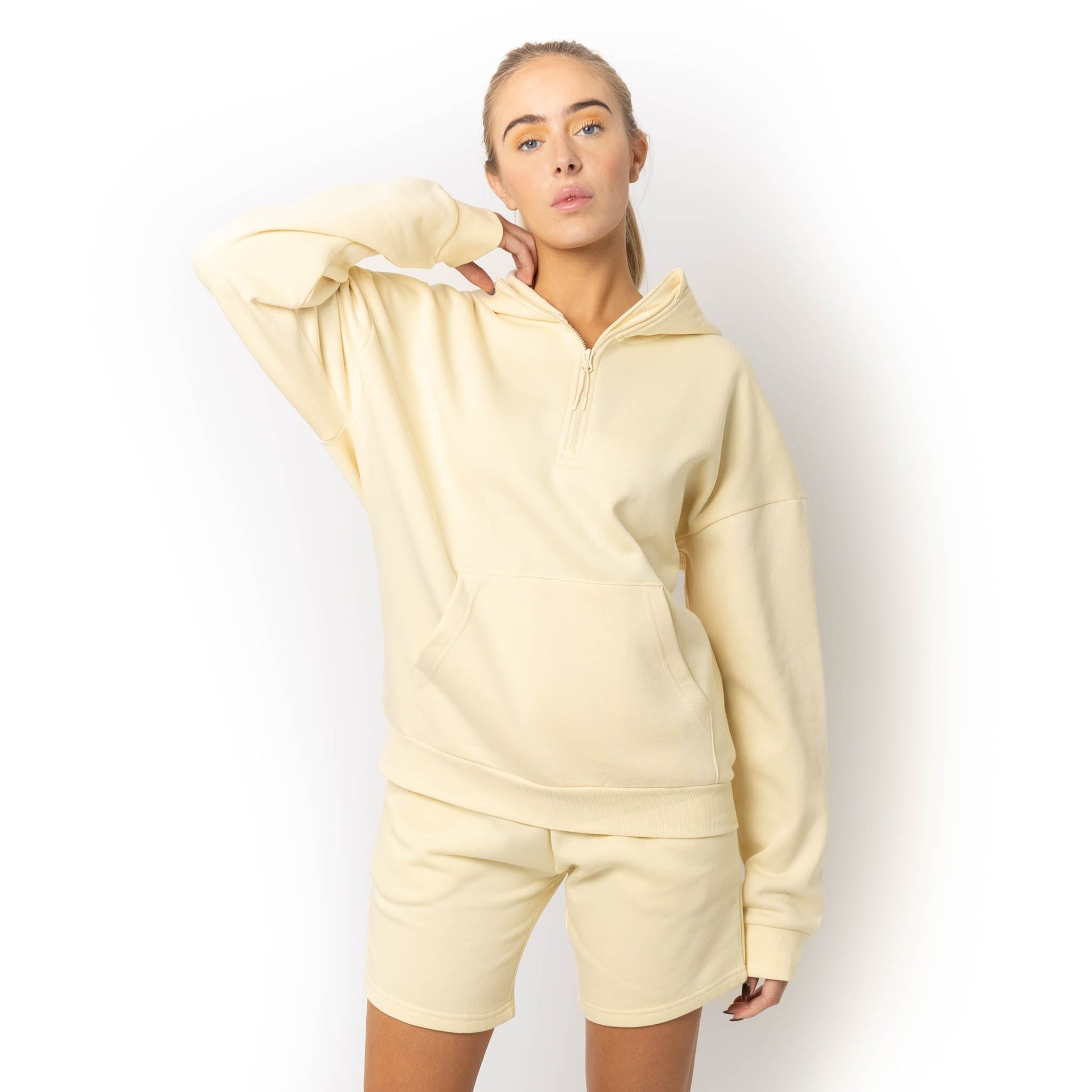 HERO-4220 Unisex Drop Shoulder Scuba 1/2 Zip Hoodie - Ivory 4220 Adult Black HERO Tops Unisex