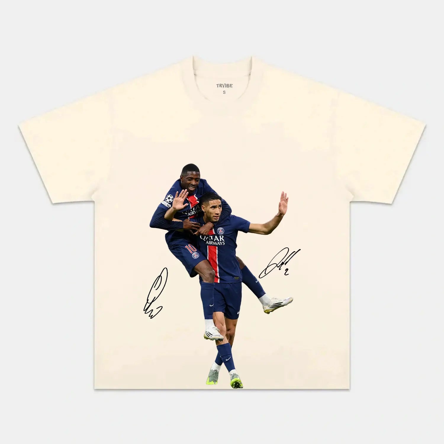 OUSMANE DEMBÉLÉ & ACHRAF HAKIMI VINTAGE CLOTHES IVORY TEE SOCCER SPORT