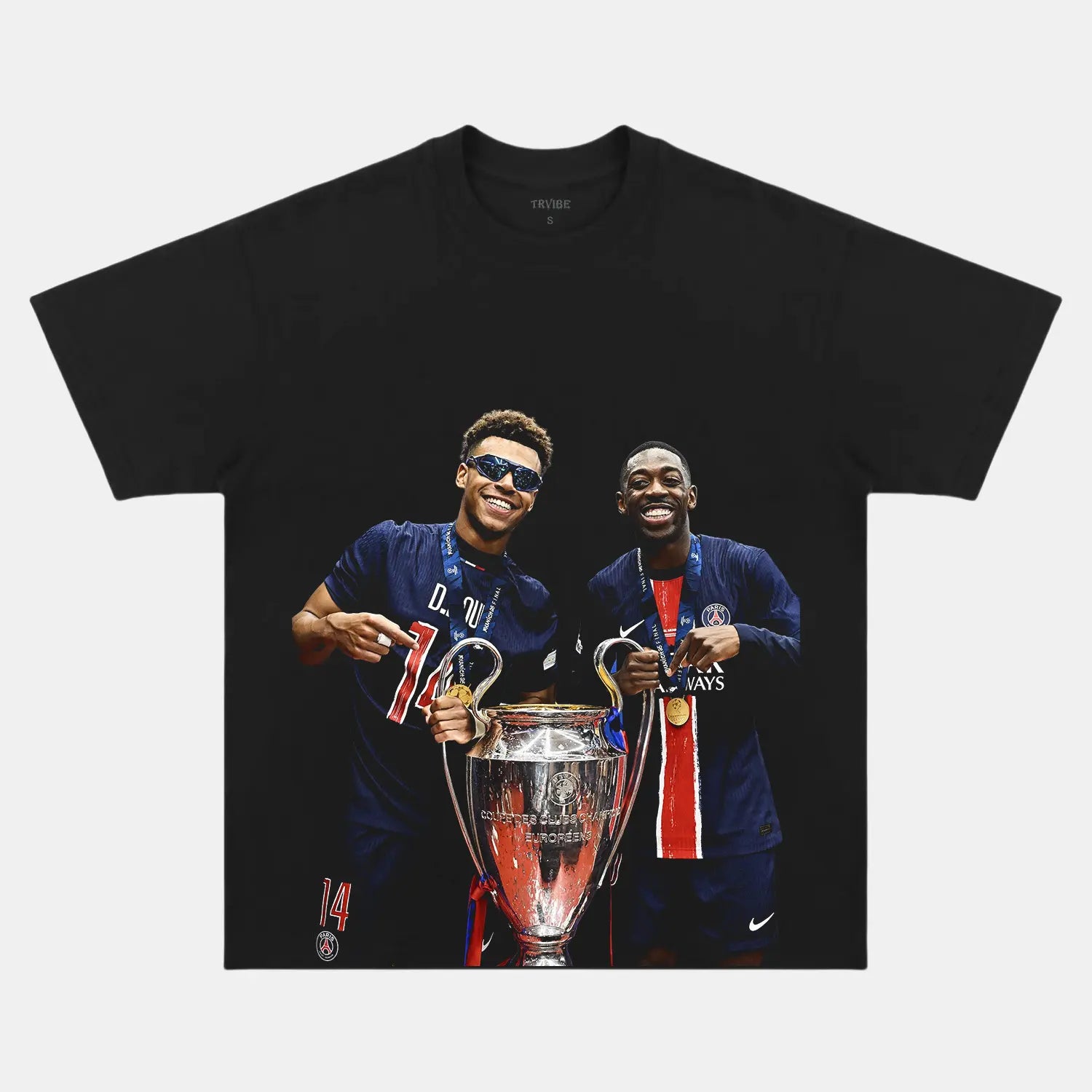 OUSMANE DEMBÉLÉ & DESIRE DOUE VINTAGE CLOTHES BLACK TEE SOCCER SPORT