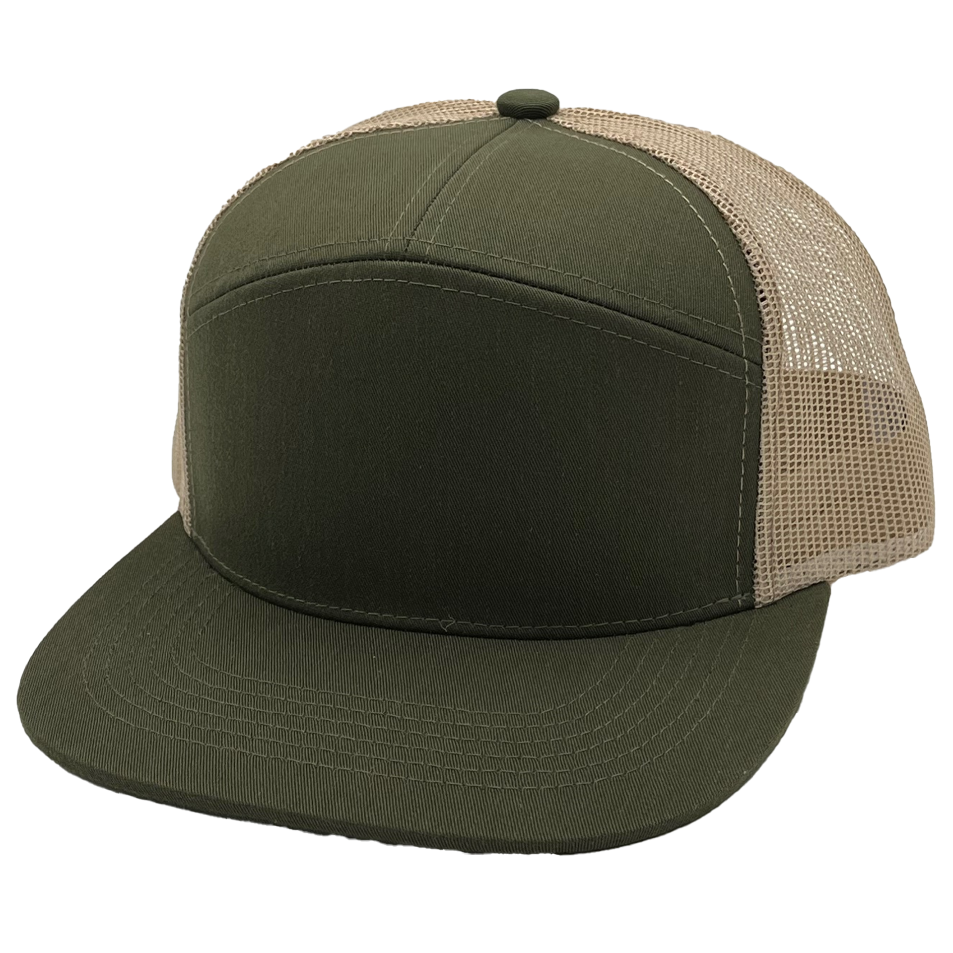 GNV-7005M - 7 Panels Mesh Flat Bill Cap Olive Khaki One Size 7 PANELS CAP COTTON / POLYESTER FLAT hat HIGH PROFILE MESH nissi caps SNAPBACK STRUCTURED UNISEX