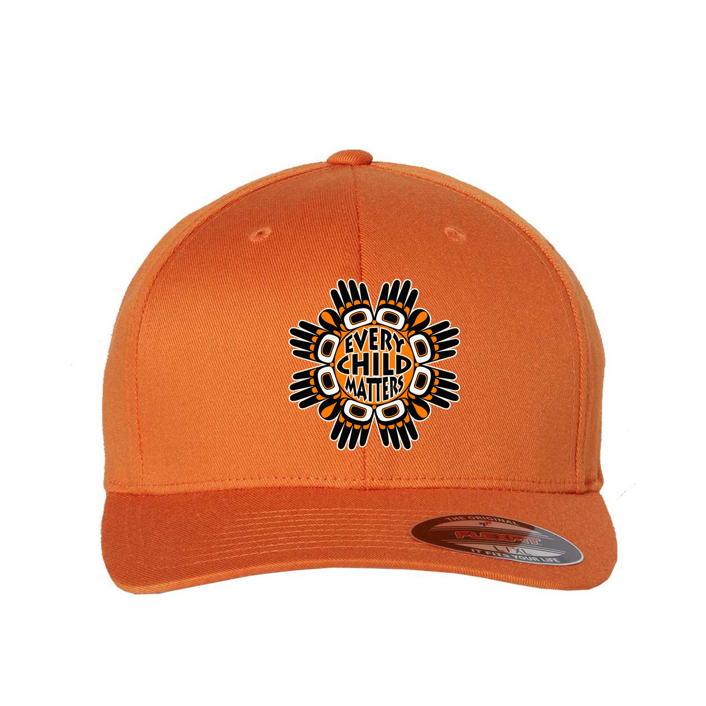 Blaze Orange Flexfit Cap with 'Every Child Matters' Hands Maple Leaf Design