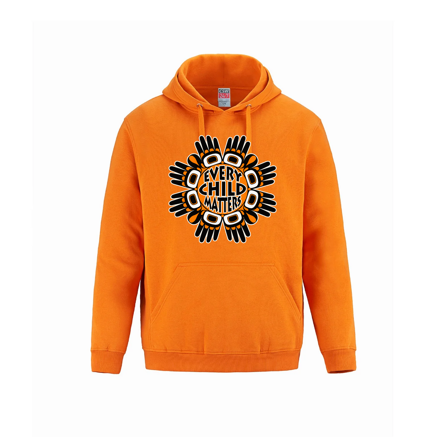 Bold Orange Hoodie with 'Every Child Matters' Hands Maple Leaf Design