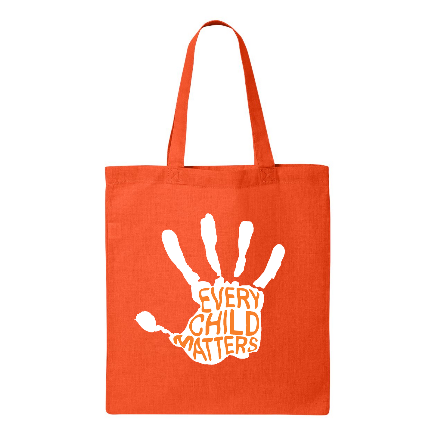 Every Child Matters" Cotton Tote Bag – Handprint Design White Print every child matters orange shirt day Reconciliation tote