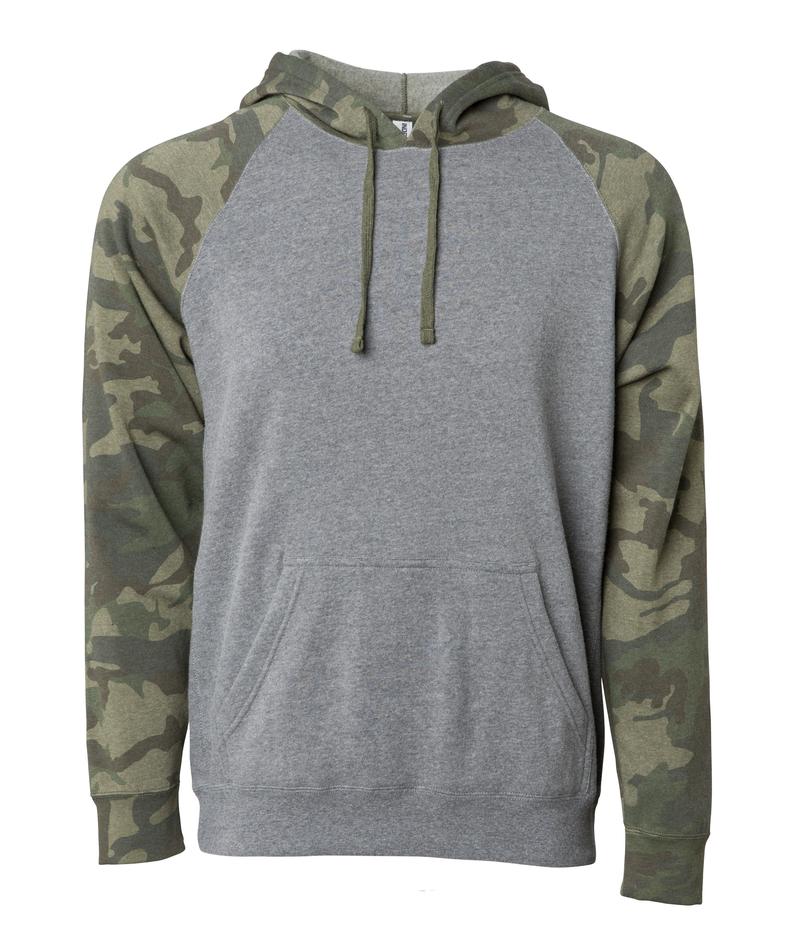 PRM33SBP - Special Blend Raglan Hooded Pullovers Nickel Forest Camo BASIC FLEECE COTTON / POLYESTER hoodie INDEPENDENT PREMIUM PRM33 PULLOVERS REGULAR shsdchildproduct SPECIAL BLEND tearaway UNISEX