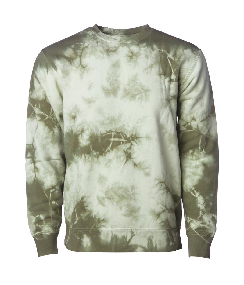 PRM3500TD - Unisex Midweight Tie Dye Crew Tie Dye Olive BASIC FLEECE COTTON / POLYESTER CREWS GARMENT DYES INDEPENDENT mens MIDWEIGHT PREMIUM pullover REGULAR TIE DIE Tie Dye UNISEX