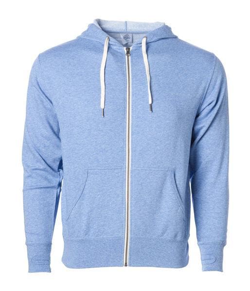 PRM90HTZ - Unisex French Terry Zip Hooded Sweatshirt Sky Heather COTTON / POLYESTER FITTED FRENCH TERRY INDEPENDENT PREMIUM PRM90 PULLOVERS tearaway UNISEX