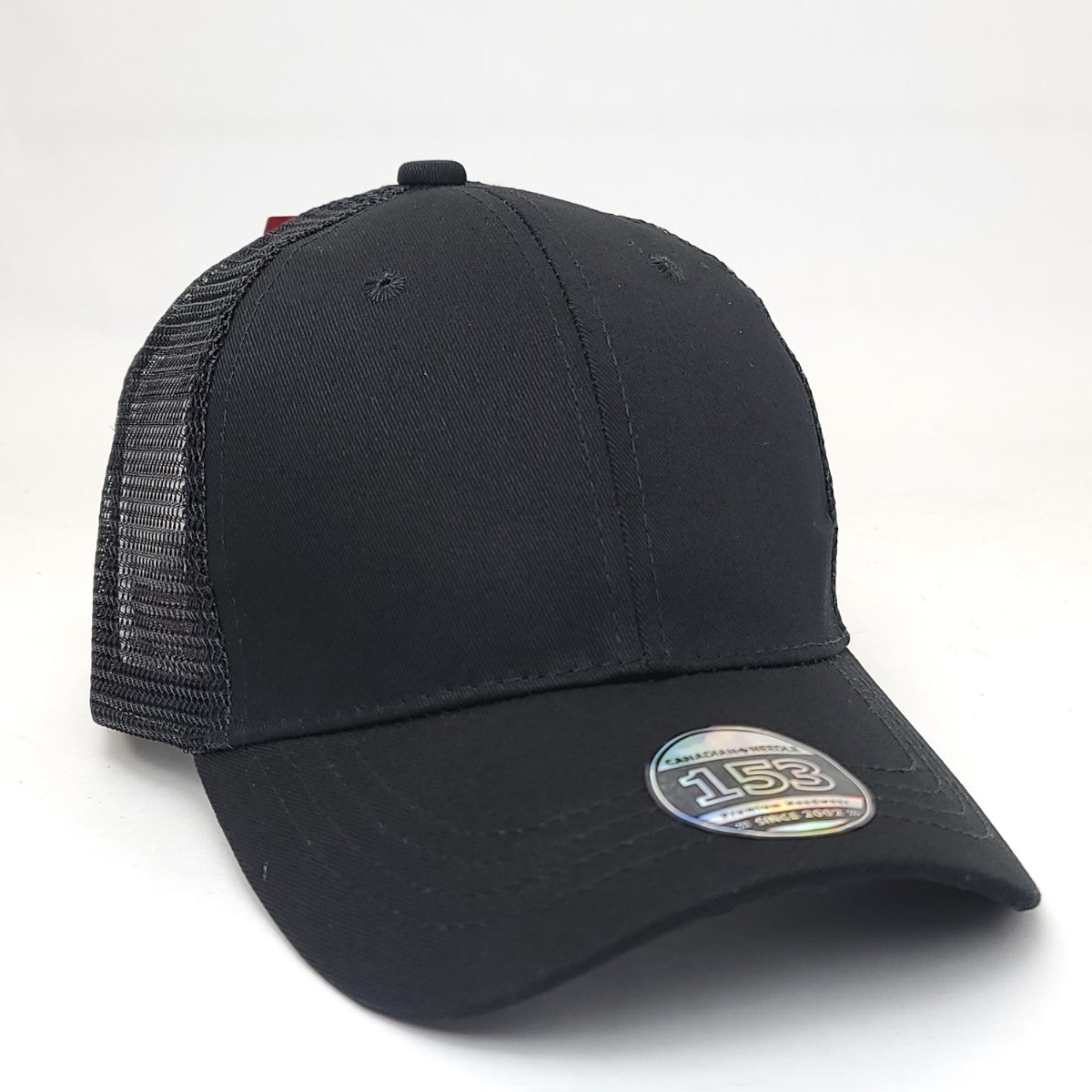 Trucker Cap - 153, Cotton Structured, Black Mesh, Adjustable OSFA Black 6 Panel Trucker Cap