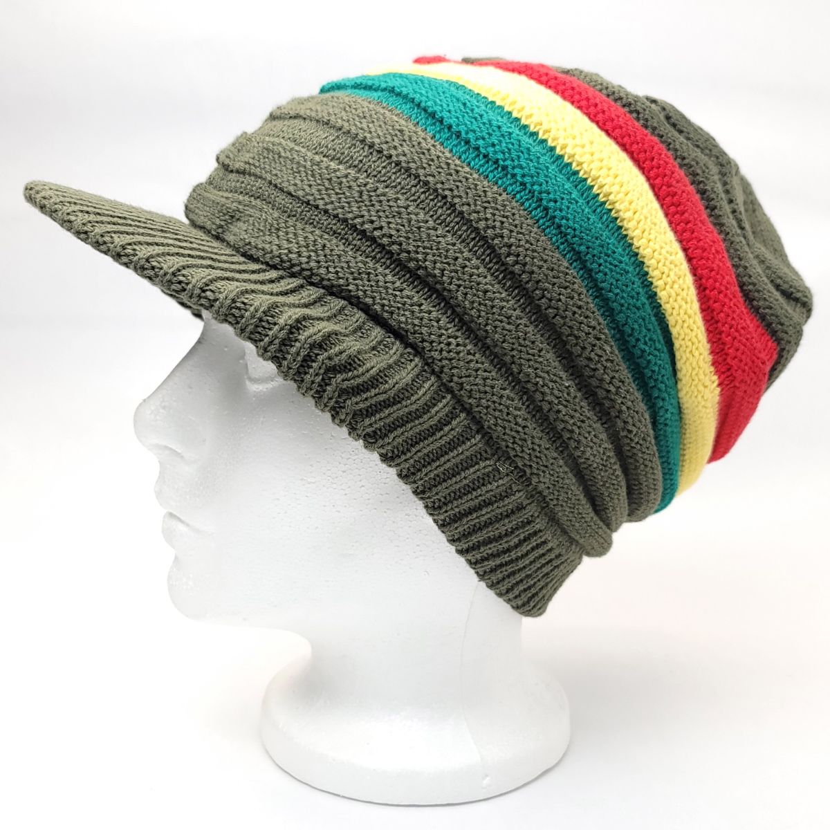 RASTA Knitted Visor Beanie-RV0002RYG, Cotton, OSFA Olive OSFA