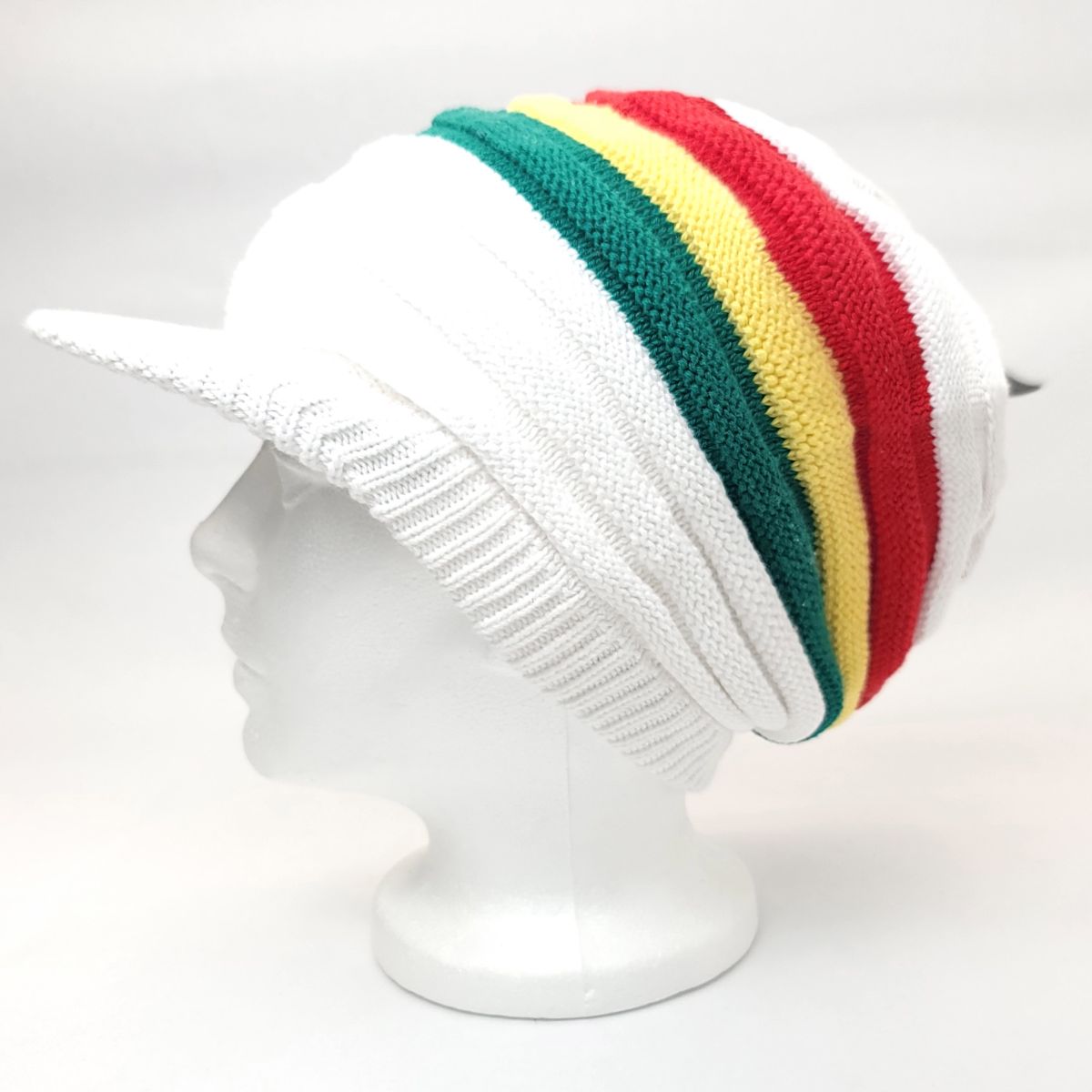 RASTA Knitted Visor Beanie-RV0002RYG, Cotton, OSFA White OSFA