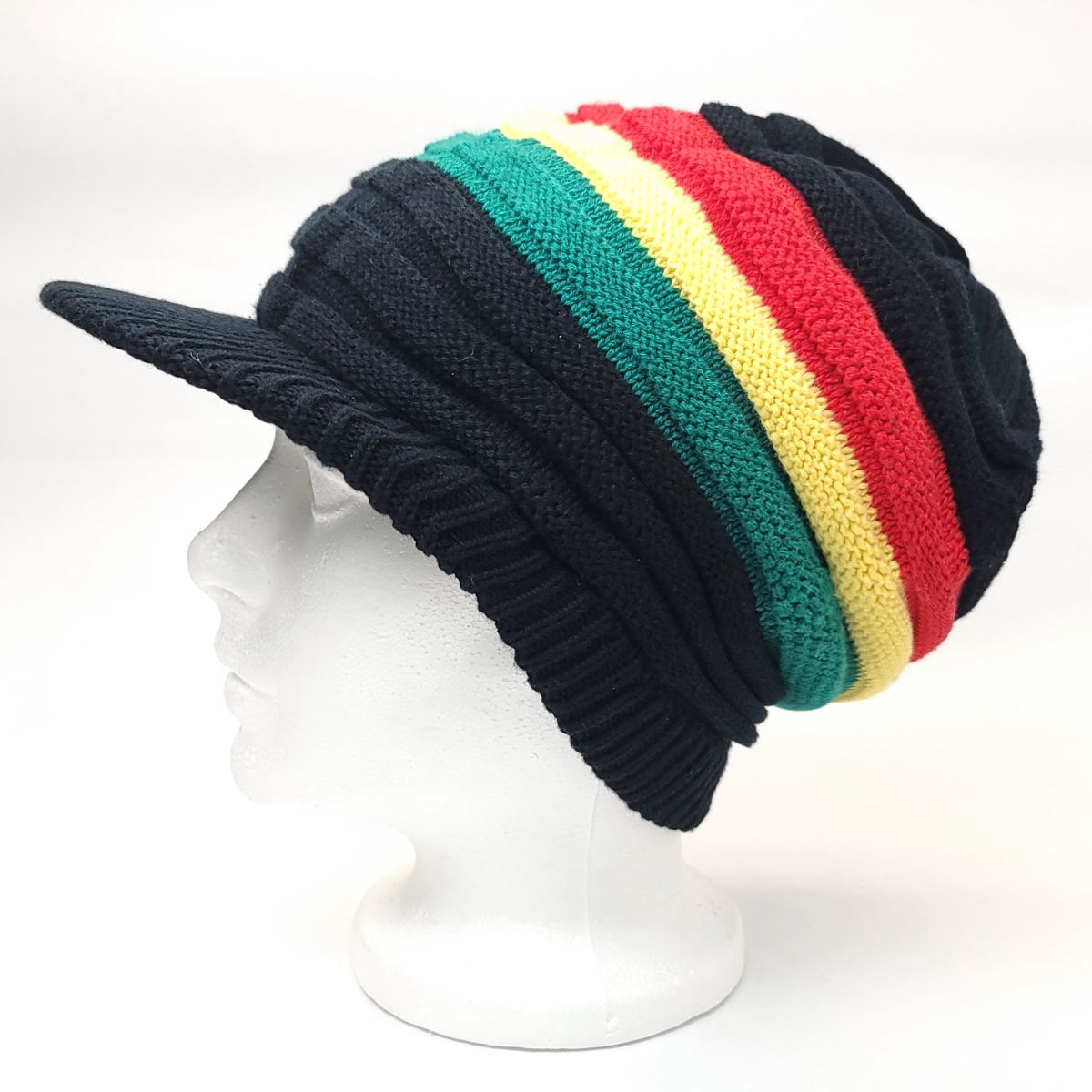 RASTA Knitted Visor Beanie-RV0002RYG, Cotton, OSFA Black OSFA