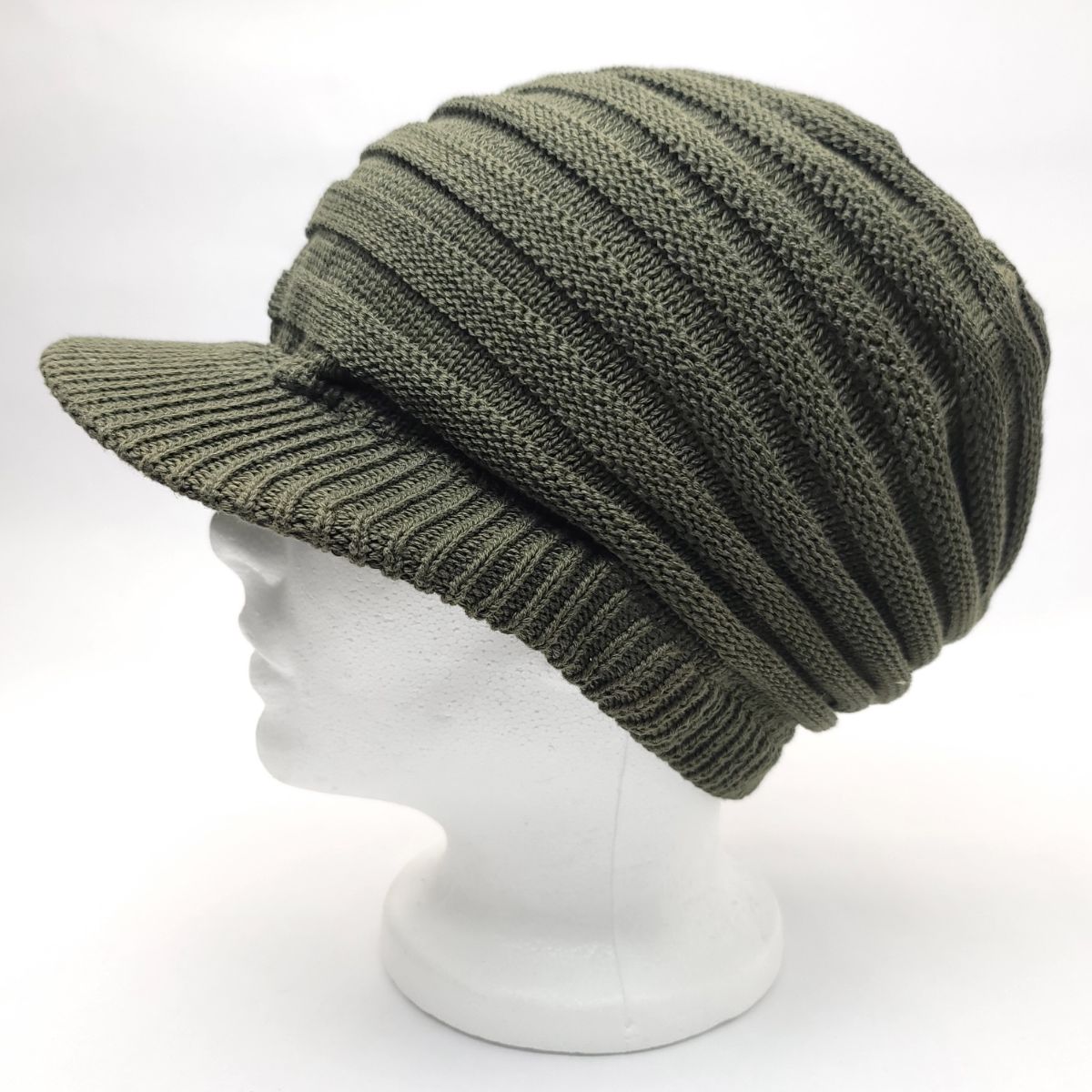 Rasta Knitted Visor Beanie-RV0002, Cotton, OSFA Olive OSFA