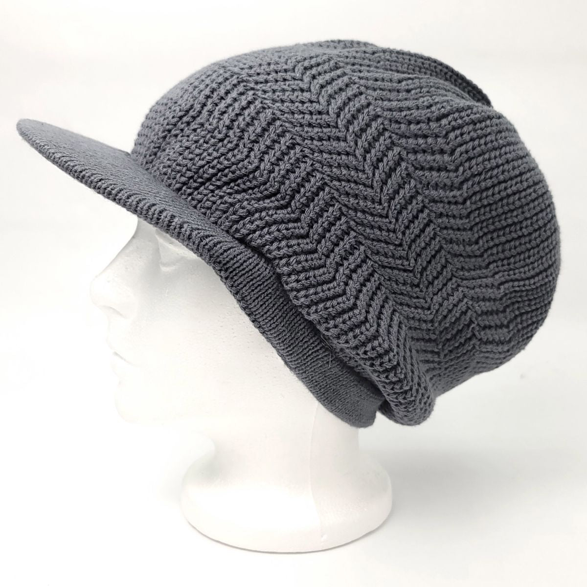 Rasta Knitted Visor Beanie-RV0008, Cotton, OSFA Grey OSFA