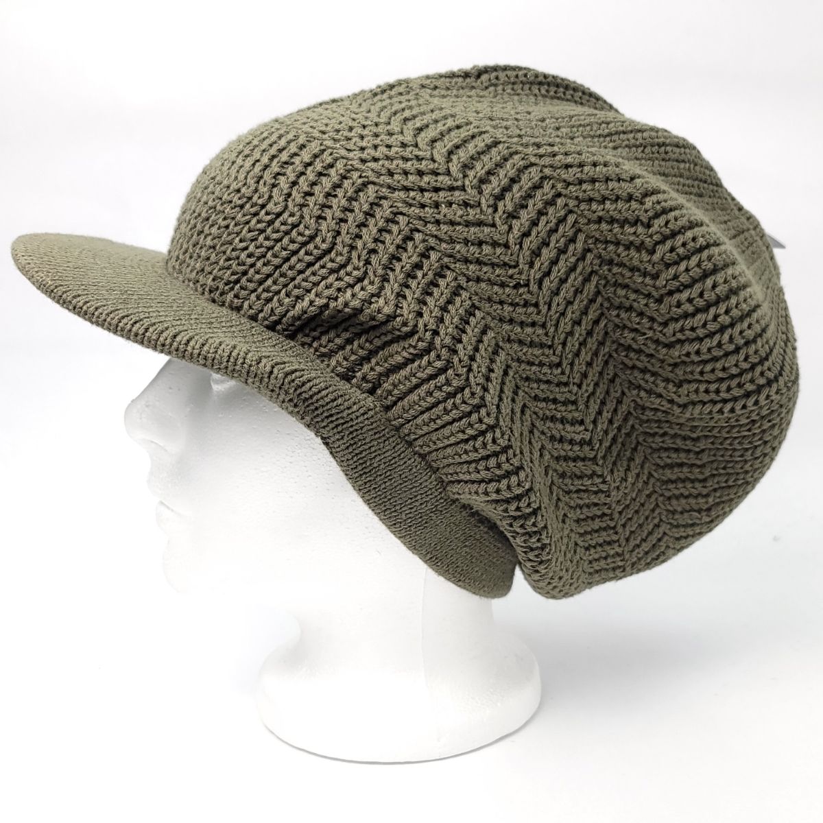 Rasta Knitted Visor Beanie-RV0008, Cotton, OSFA Olive OSFA