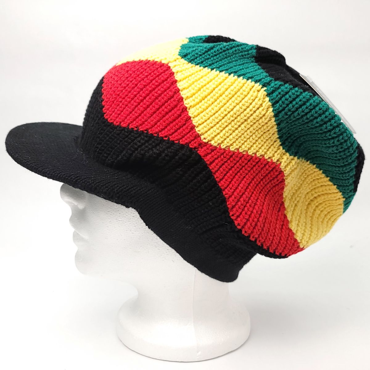 Rasta Knitted Visor Beanie-RV0012, Cotton, OSFA Black OSFA