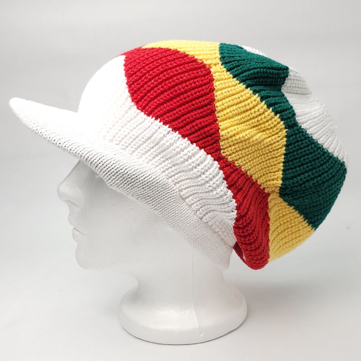 Rasta Knitted Visor Beanie-RV0012, Cotton, OSFA White OSFA