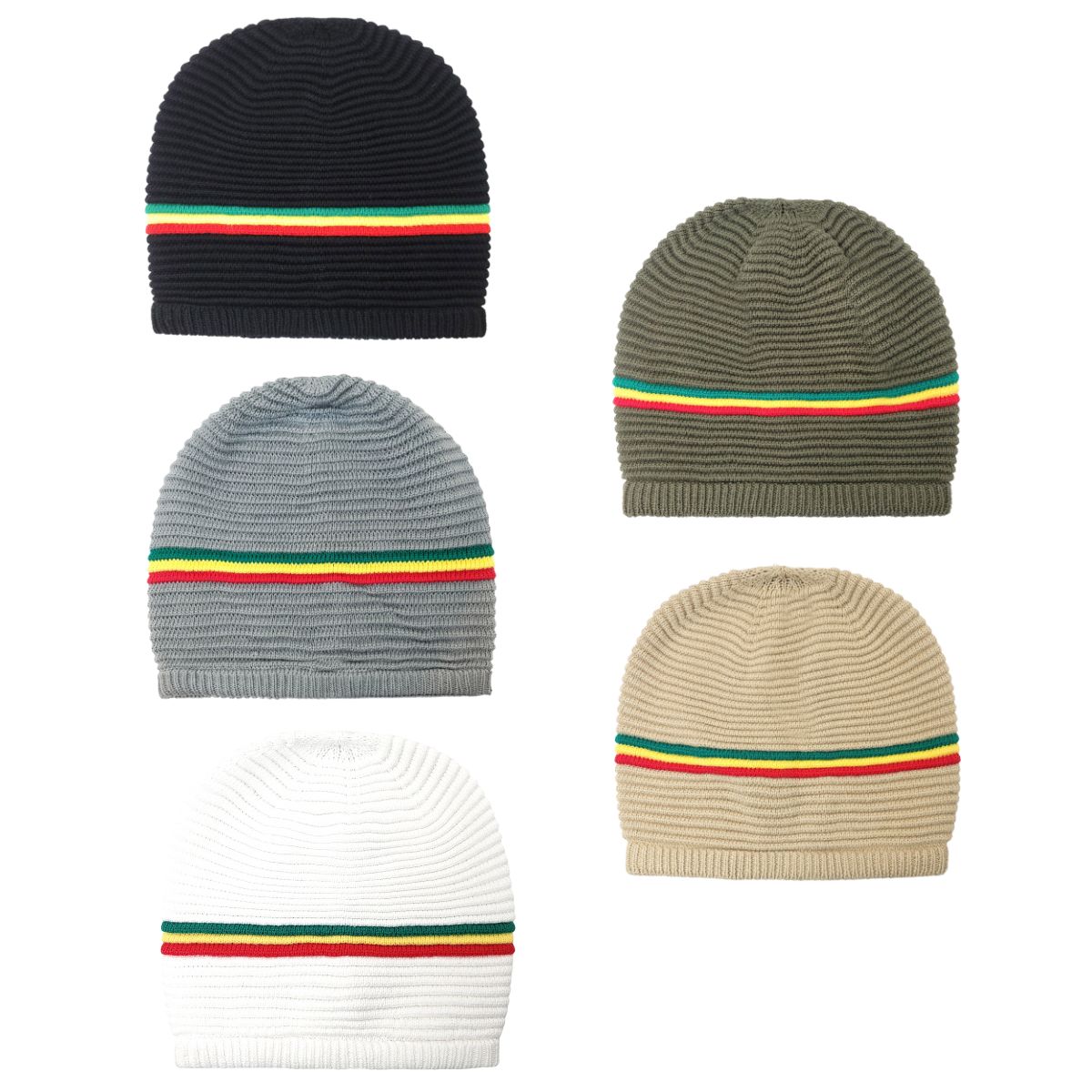 RASTA Knitted Beanie- R0001GYR, Cotton, OSFA