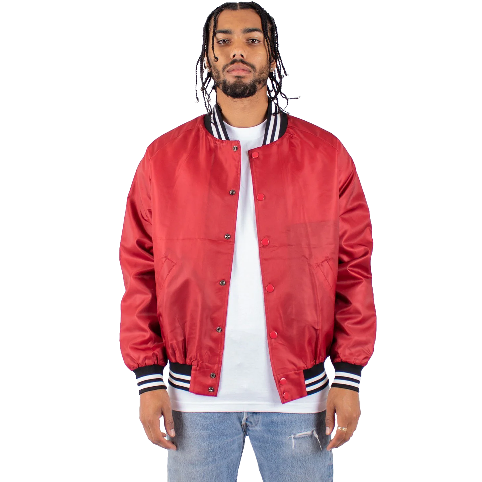 Varsity Bomber Jacket Red Crop MEN NYLON OUTERWEAR POLYESTER Shaka Wear VARSITY