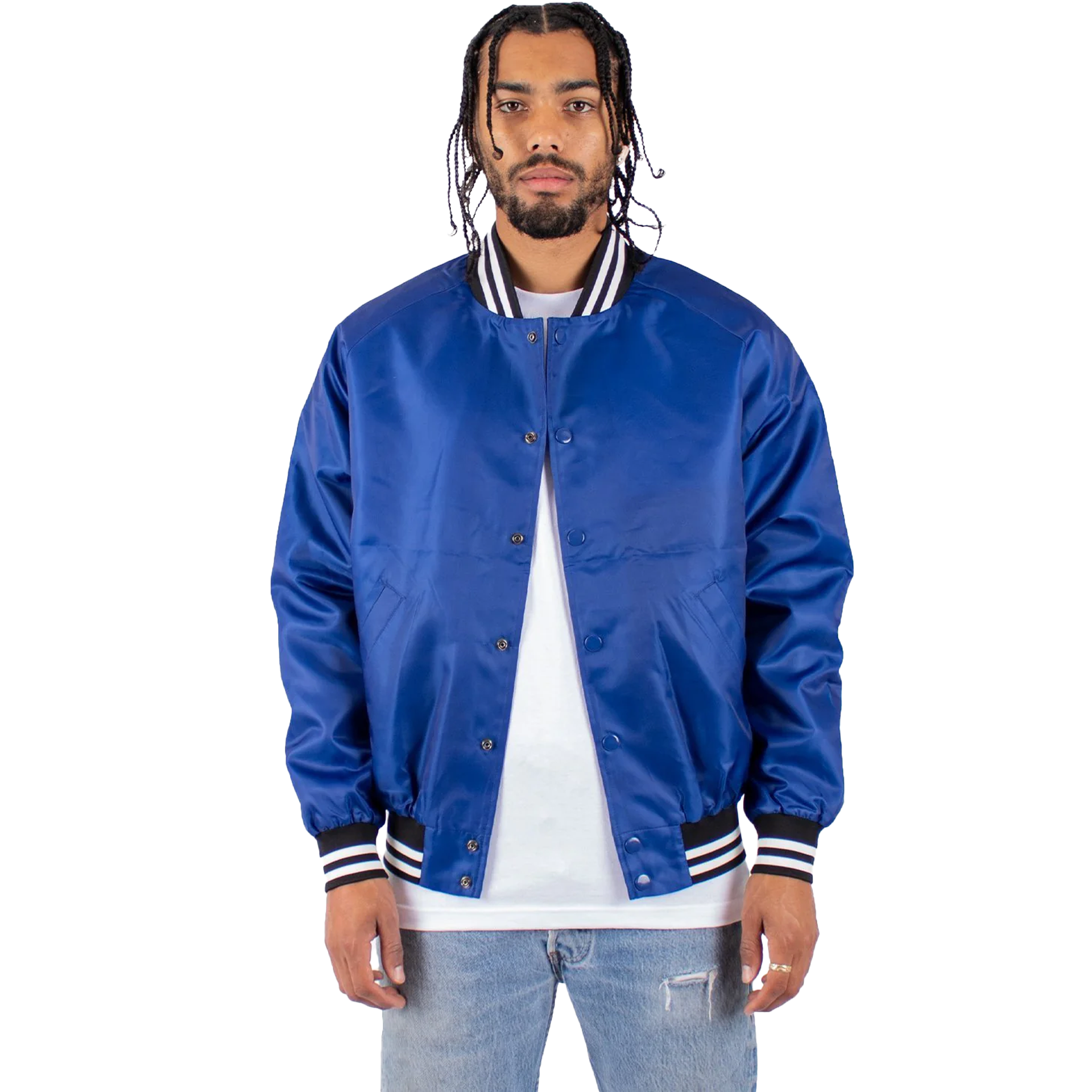 Varsity Bomber Jacket Royal Crop MEN NYLON OUTERWEAR POLYESTER Shaka Wear VARSITY