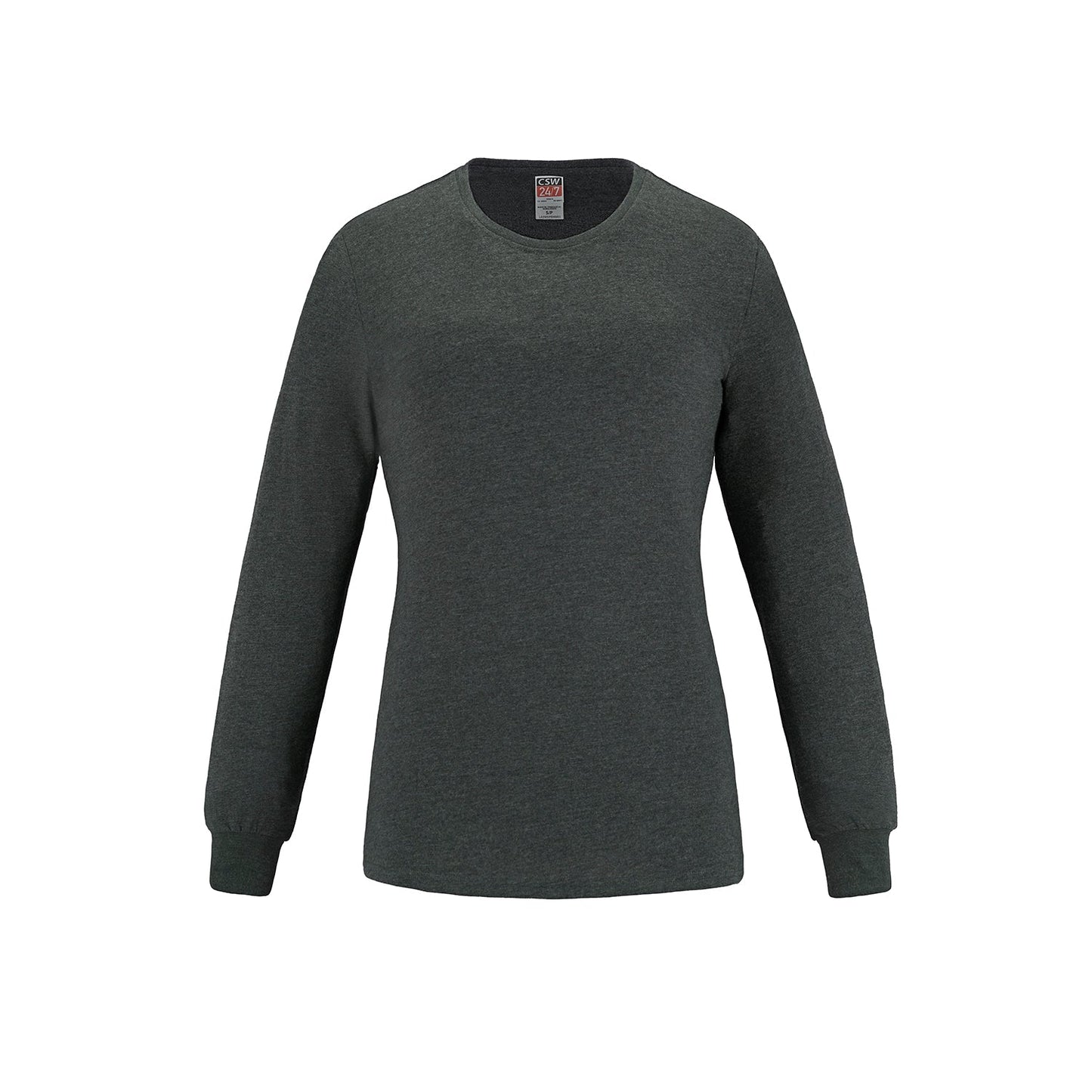 S05616 - Breeze - Ladies RING SPUN Combed Cotton Long Sleeve Crewneck T-Shirt Charcoal Heather 100% Ring Spun Cotton 5616 __label: NEW CSW24/7 Ladies Women