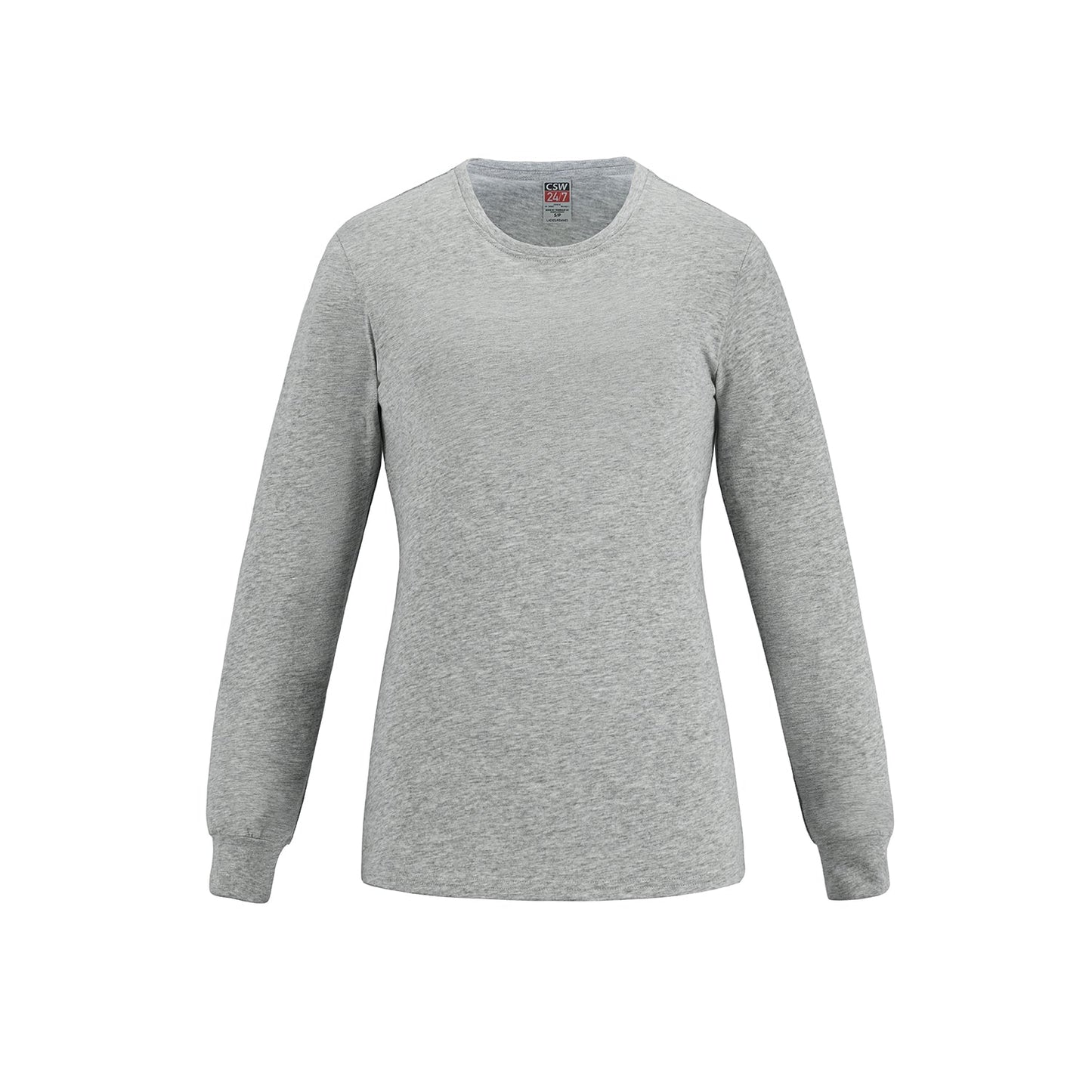 S05616 - Breeze - Ladies RING SPUN Combed Cotton Long Sleeve Crewneck T-Shirt Athletic Grey Heather 100% Ring Spun Cotton 5616 __label: NEW CSW24/7 Ladies Women