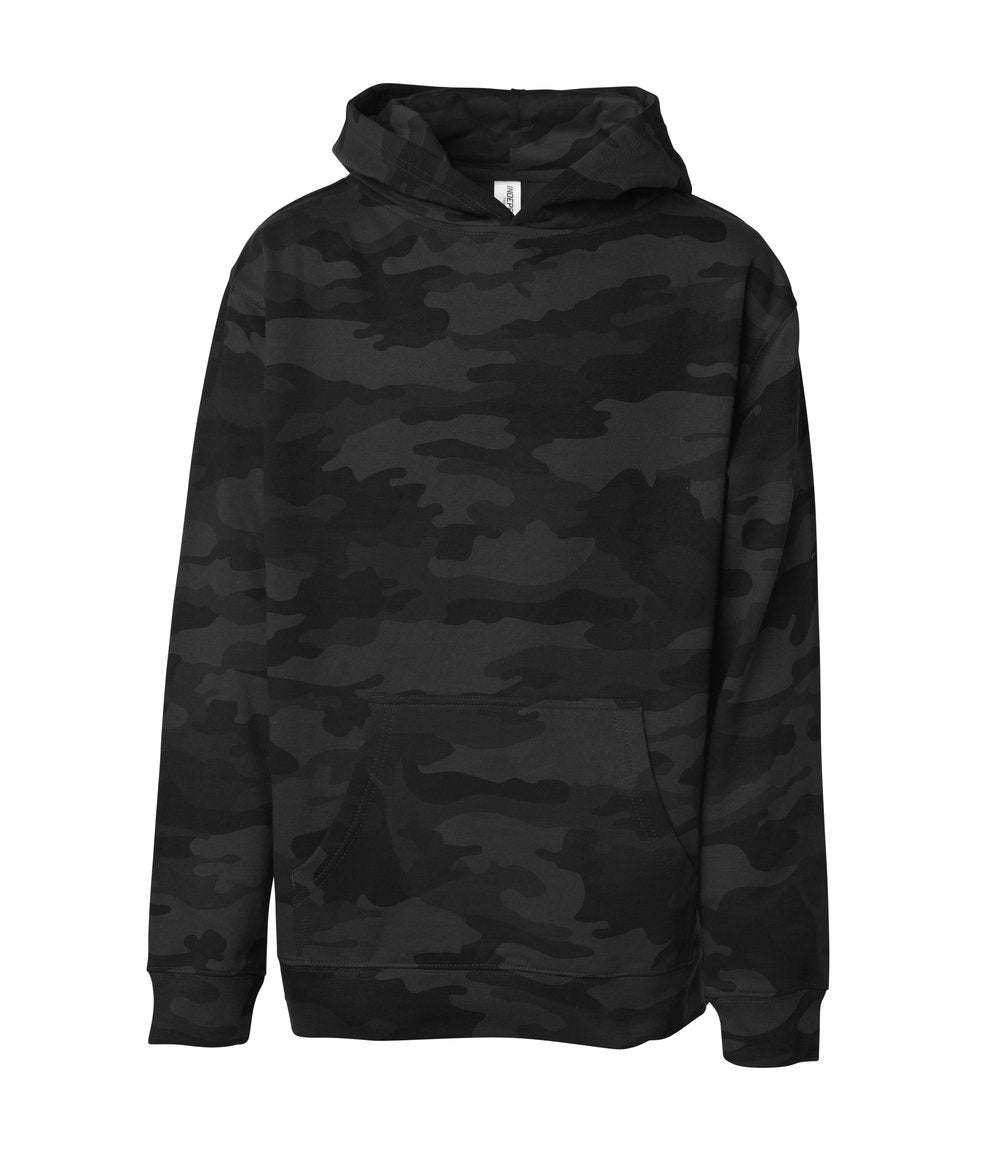 INDEPENDENT SS4001Y, Youth Midweight Pullover Hooded Sweatshirt, Black Camo