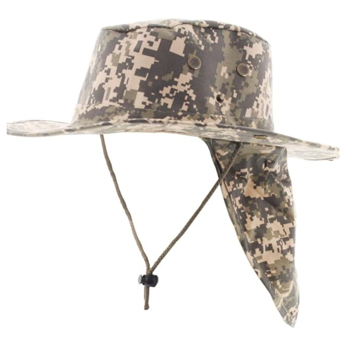 Safari Hat with Neck Cover, Solid, Various Colours & Sizes Digital Green Camo Dozen Special Summer Hat