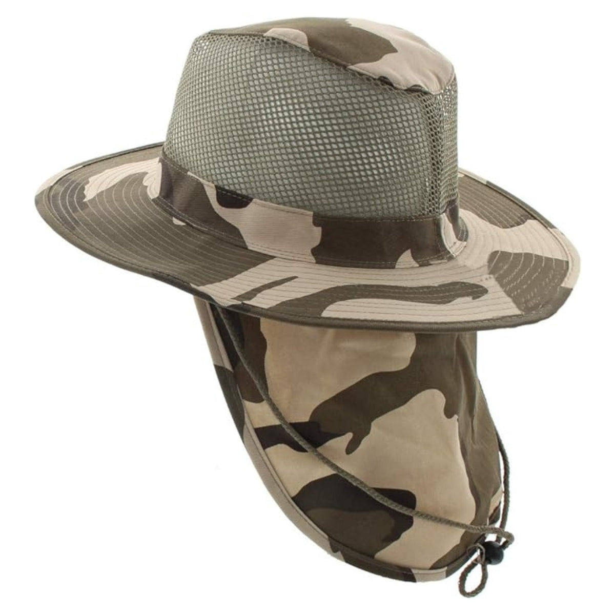 Safari Hat with Neck Cover, Mesh, Various Colours & Sizes Desert Camo Dozen Special Summer Hat