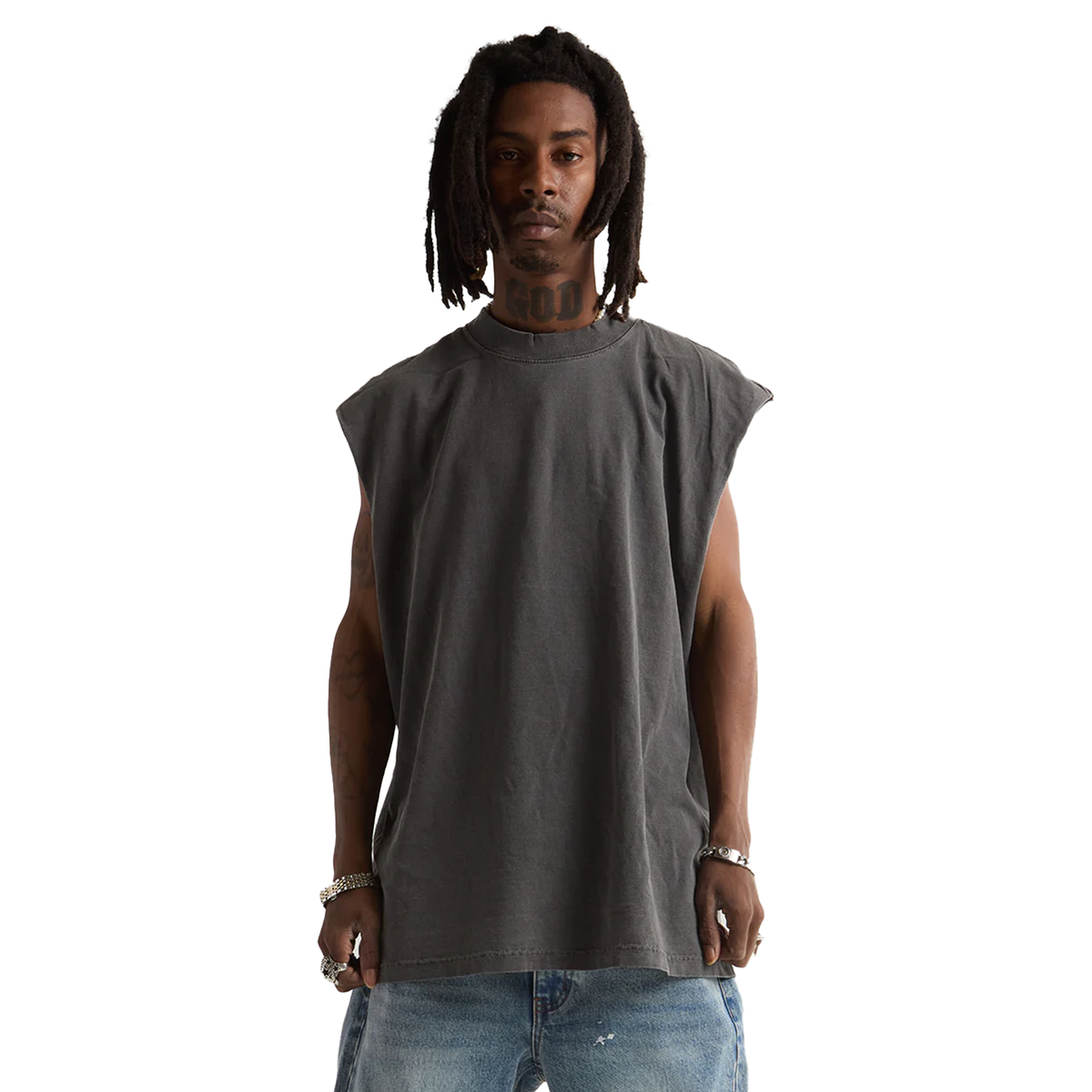 SHAKA WEAR Garment Dye Muscle Tee, - 7.5 Oz, Shadow