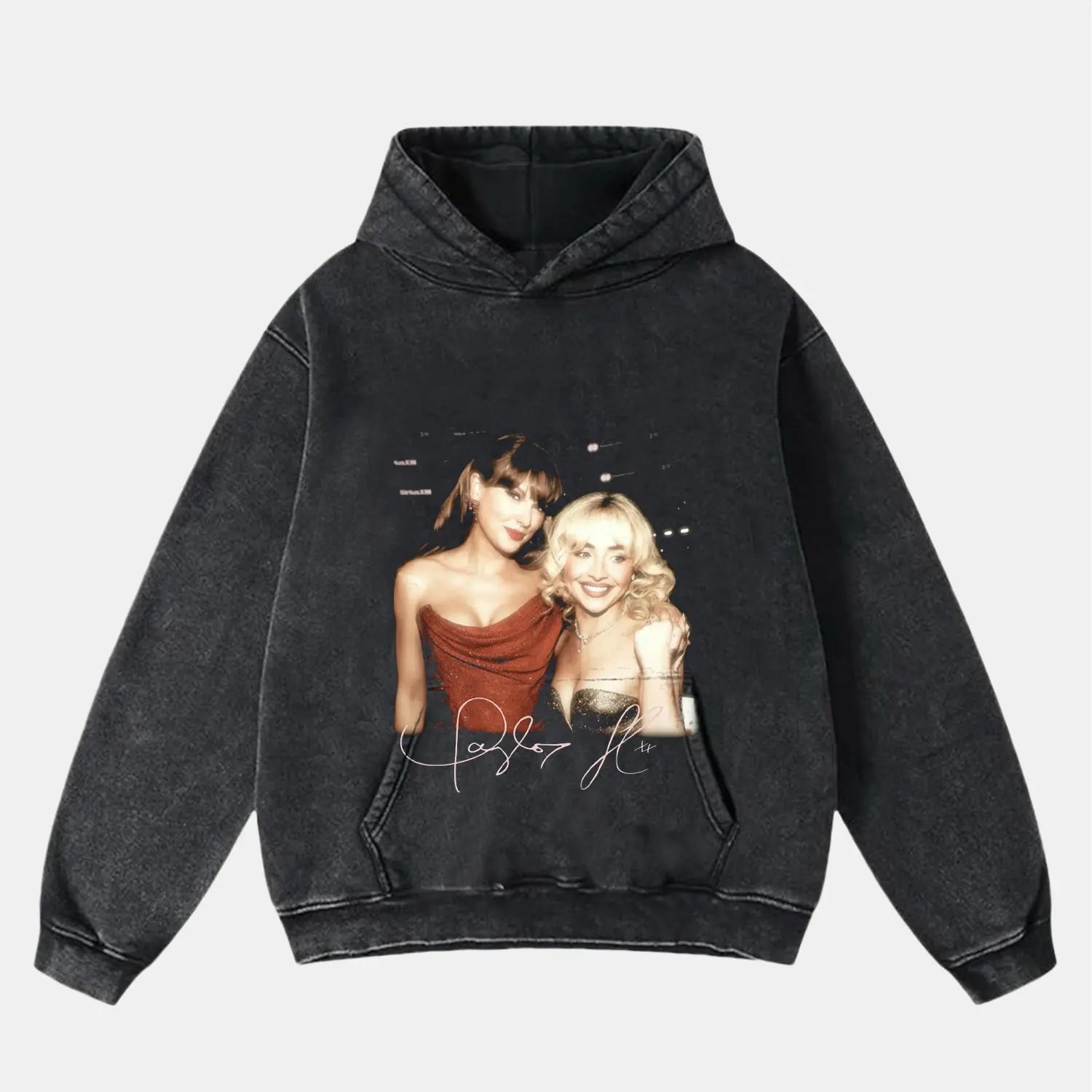 Music Icon Tee – Taylor & Sabrina Edition Black Hoodie MUSIC Music icon apparel Pop star concert tee sabrinacarpenter Swifties clothing Taylor Swift fan shirt Taylor Swift merch taylorswift Vintage band tee