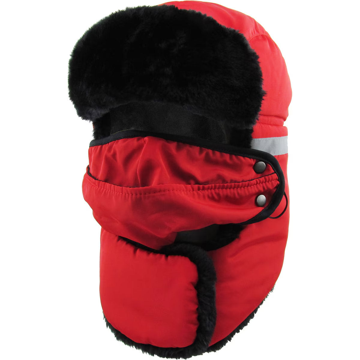 Trapper Hat - Heavy Duty with Mask & Neck Warmer, Reflective Strip - Multi-Coloured Red OSFA
