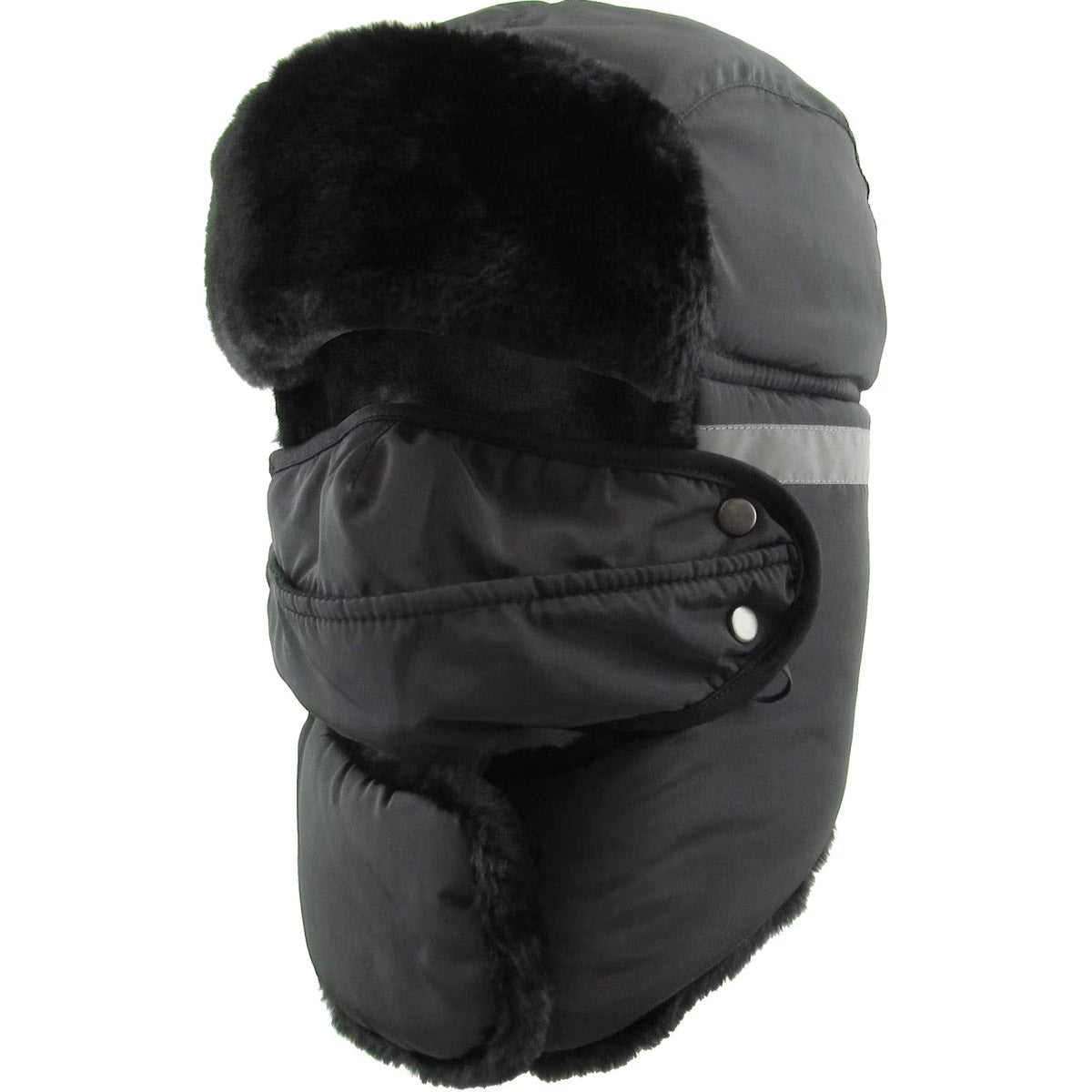 Trapper Hat - Heavy Duty with Mask & Neck Warmer, Reflective Strip - Multi-Coloured Grey OSFA