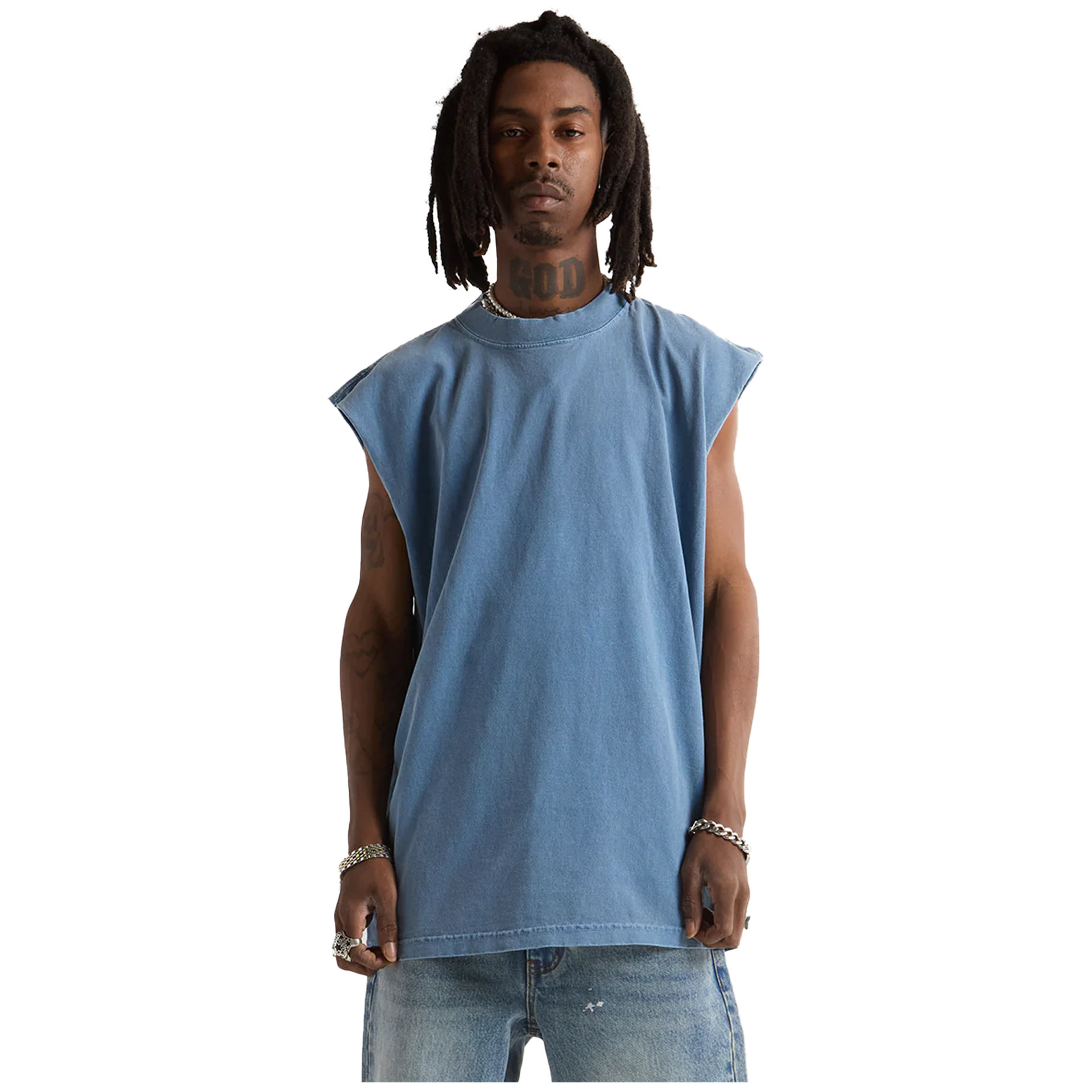Garment Dye Muscle Tee - 7.5 oz Washed Denim COTTON GARMENT DYE GARMENT DYES Heavyweight MEN OVERSIZED Shaka Wear TANK TOP