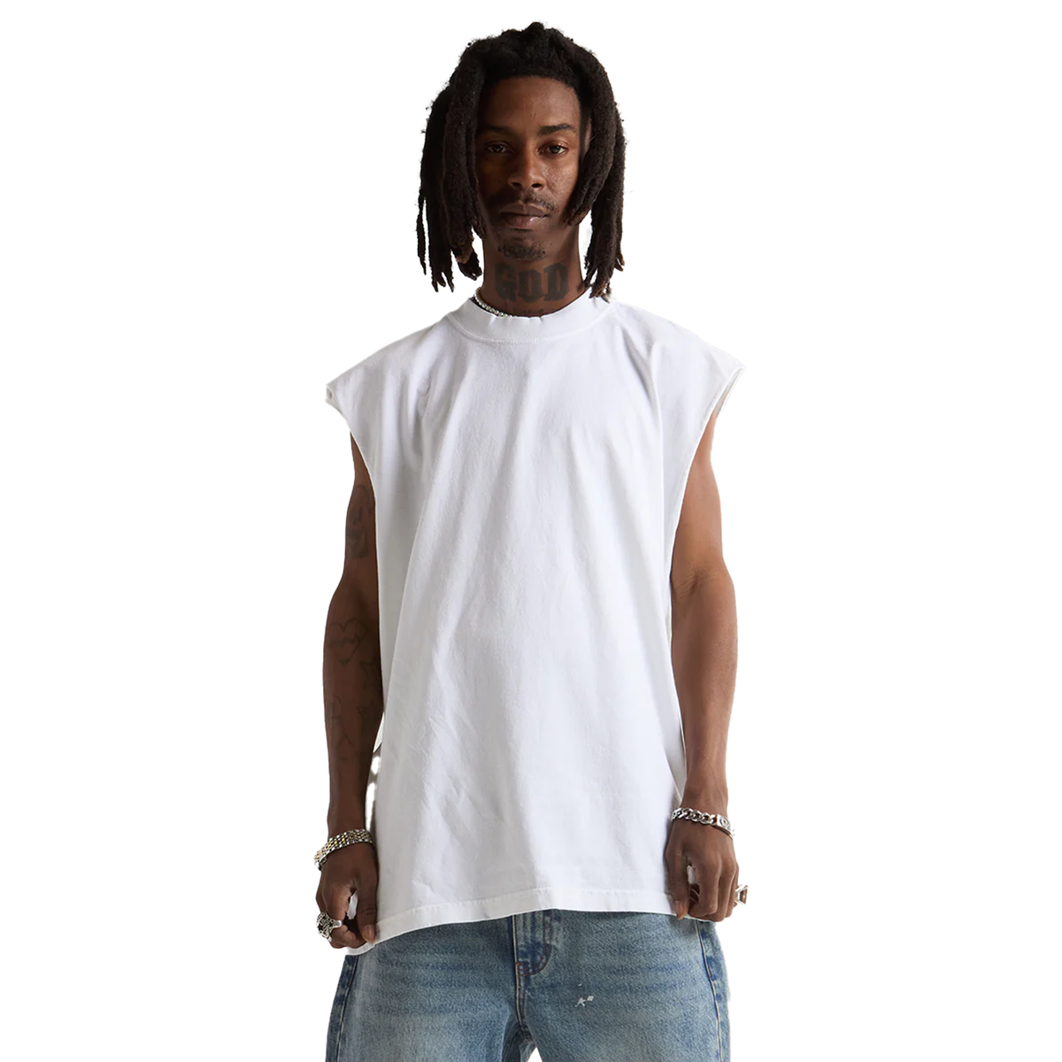 SHAKA WEAR Garment Dye Muscle Tee, - 7.5 Oz, White