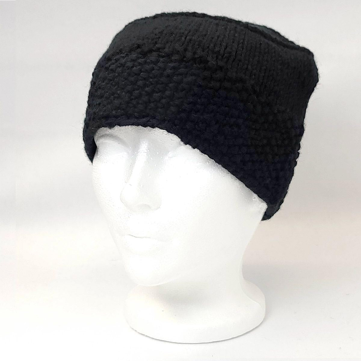 Wool Knit Beanie - Hand Made, Olive & Black, No Cuff Black OSFA Dozen Special Wool Knit