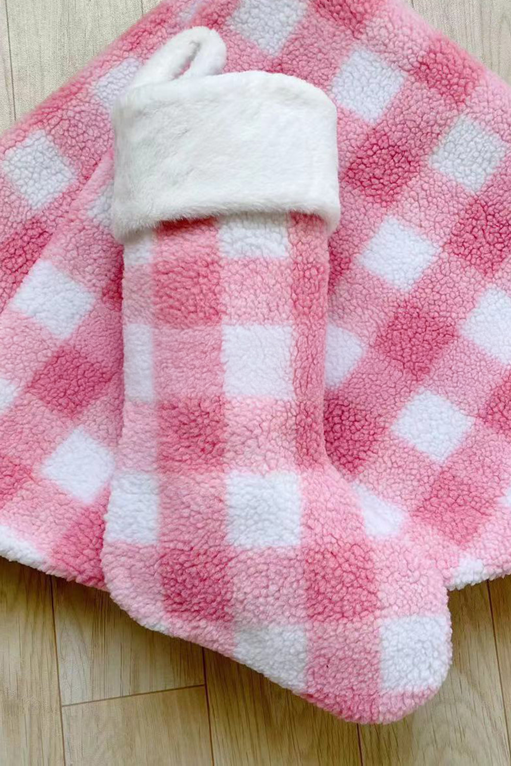 Pink Fleece Christmas Buffalo Plaid Stocking Ornament Color Black Color Pink Day Christmas Fabric Fleece&Velvet Pattern Plaid stocking stockings Style Casual