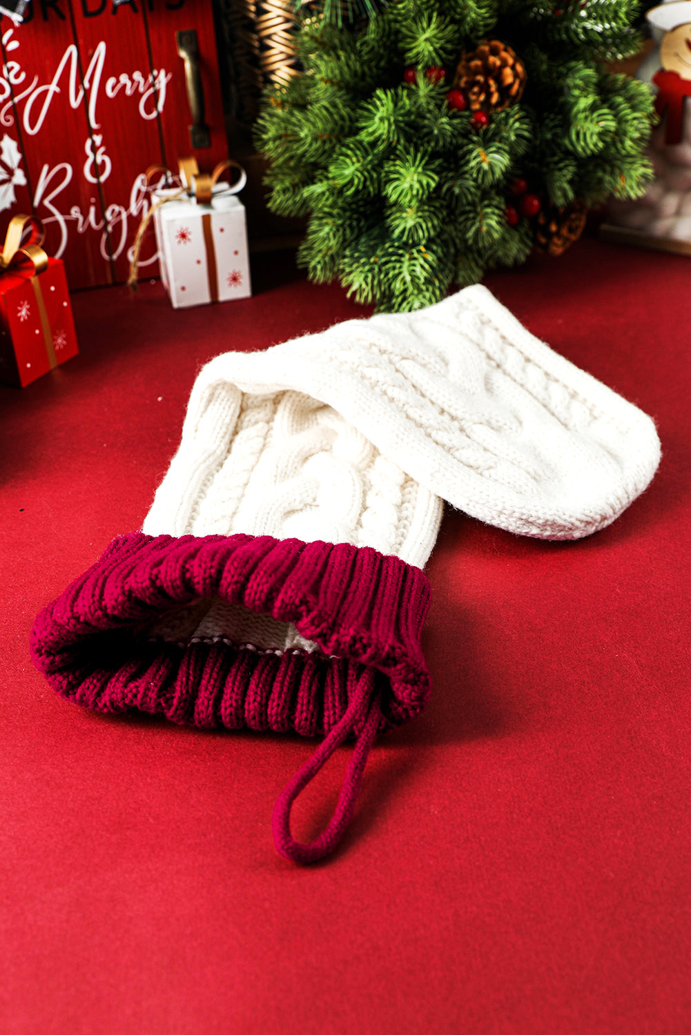 White Cable Knitted Christmas Stocking Color Black Color White Day Christmas Fabric RibKnit Occasion Home stocking stockings