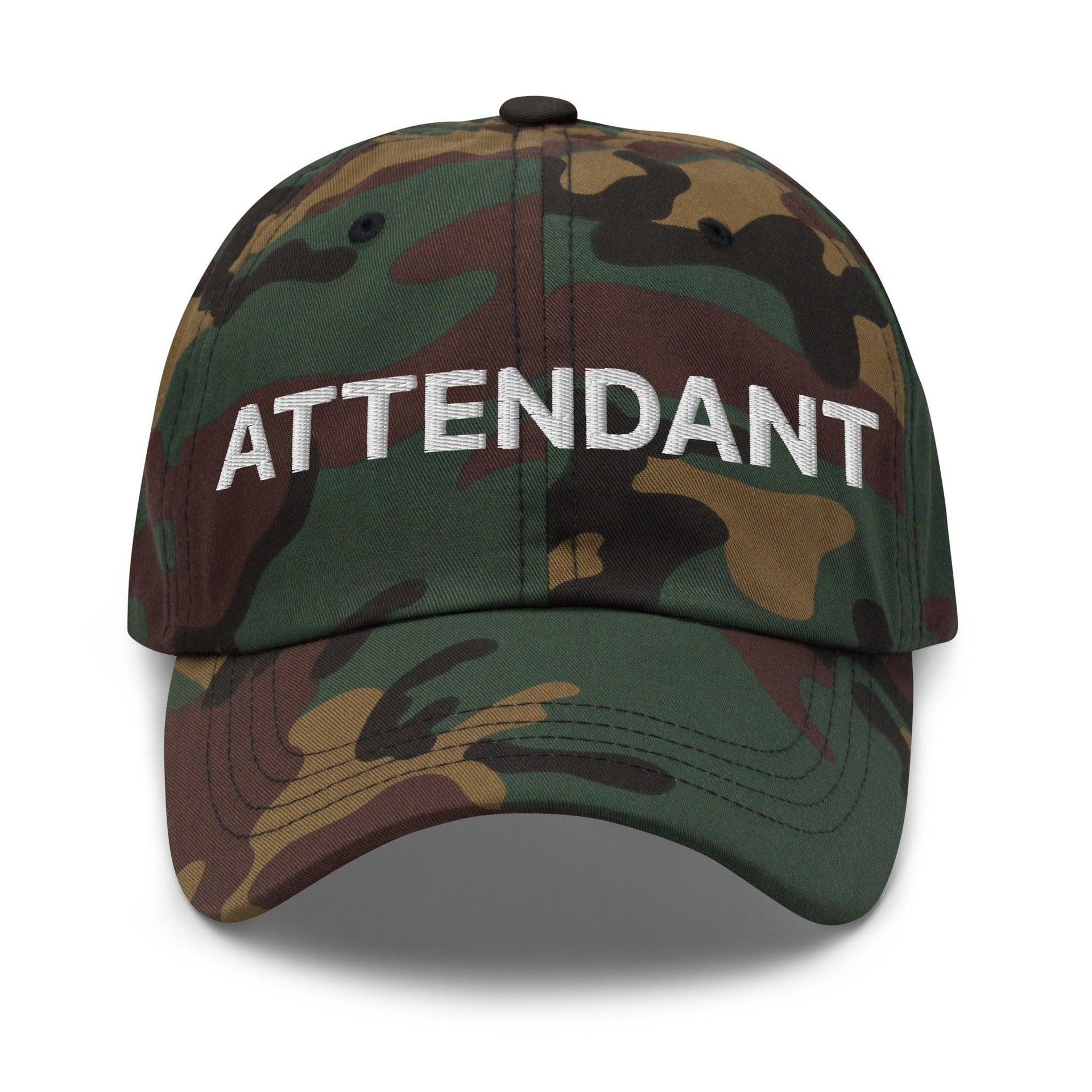 Premium Attendant Uniform Work Embroidered Dad Hat | Custom Embroidery Available - Fast Turnaround Green Camo Capital Crowns Dad Hats Work