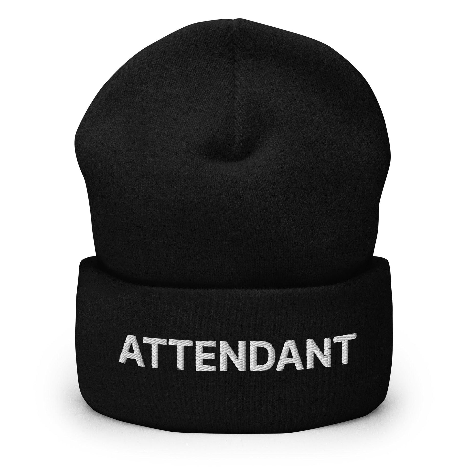 Attendant Uniform Work Embroidered Knit Cuffed Beanie Black Beanies Capital Crowns Work
