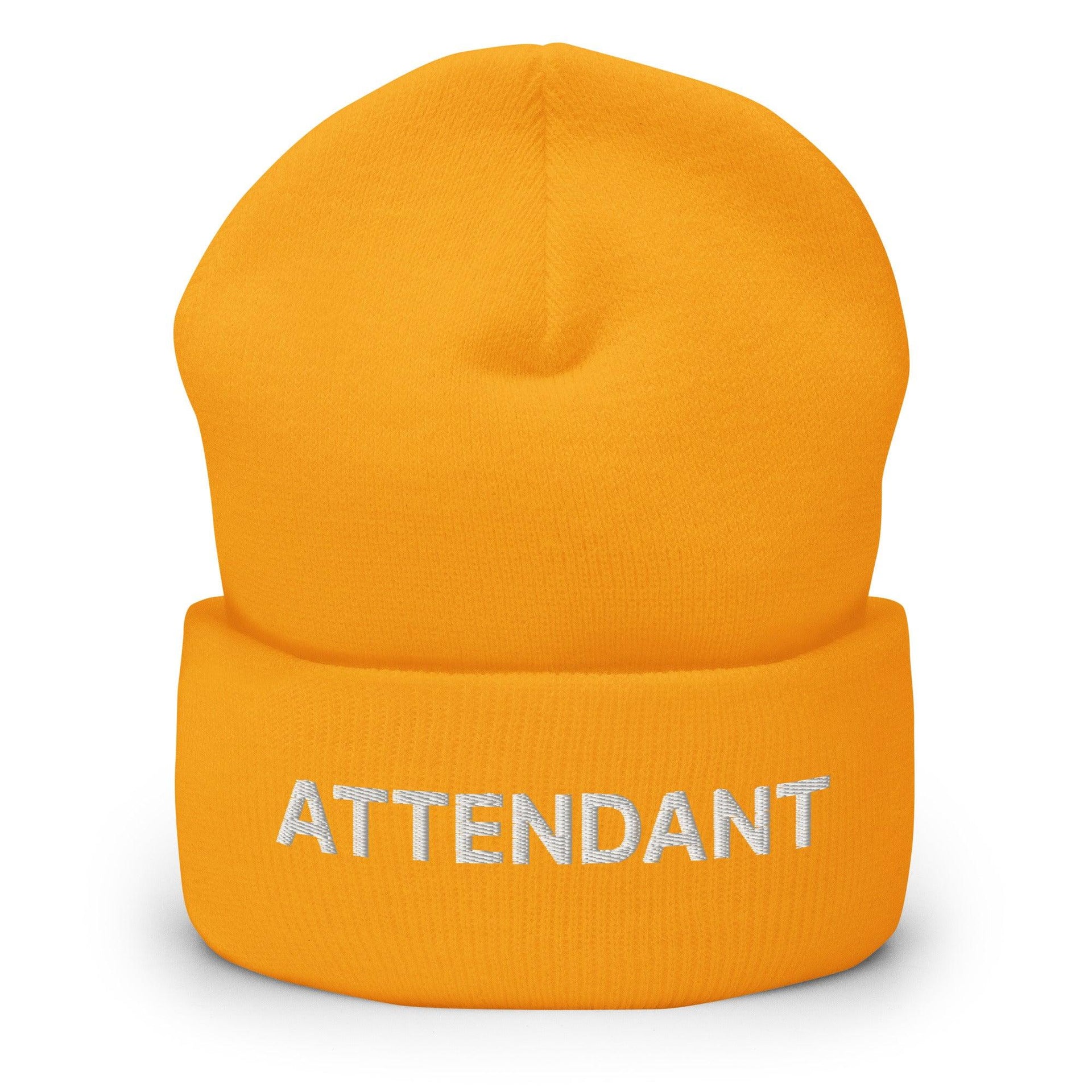 Attendant Uniform Work Embroidered Knit Cuffed Beanie Gold Beanies Capital Crowns Work