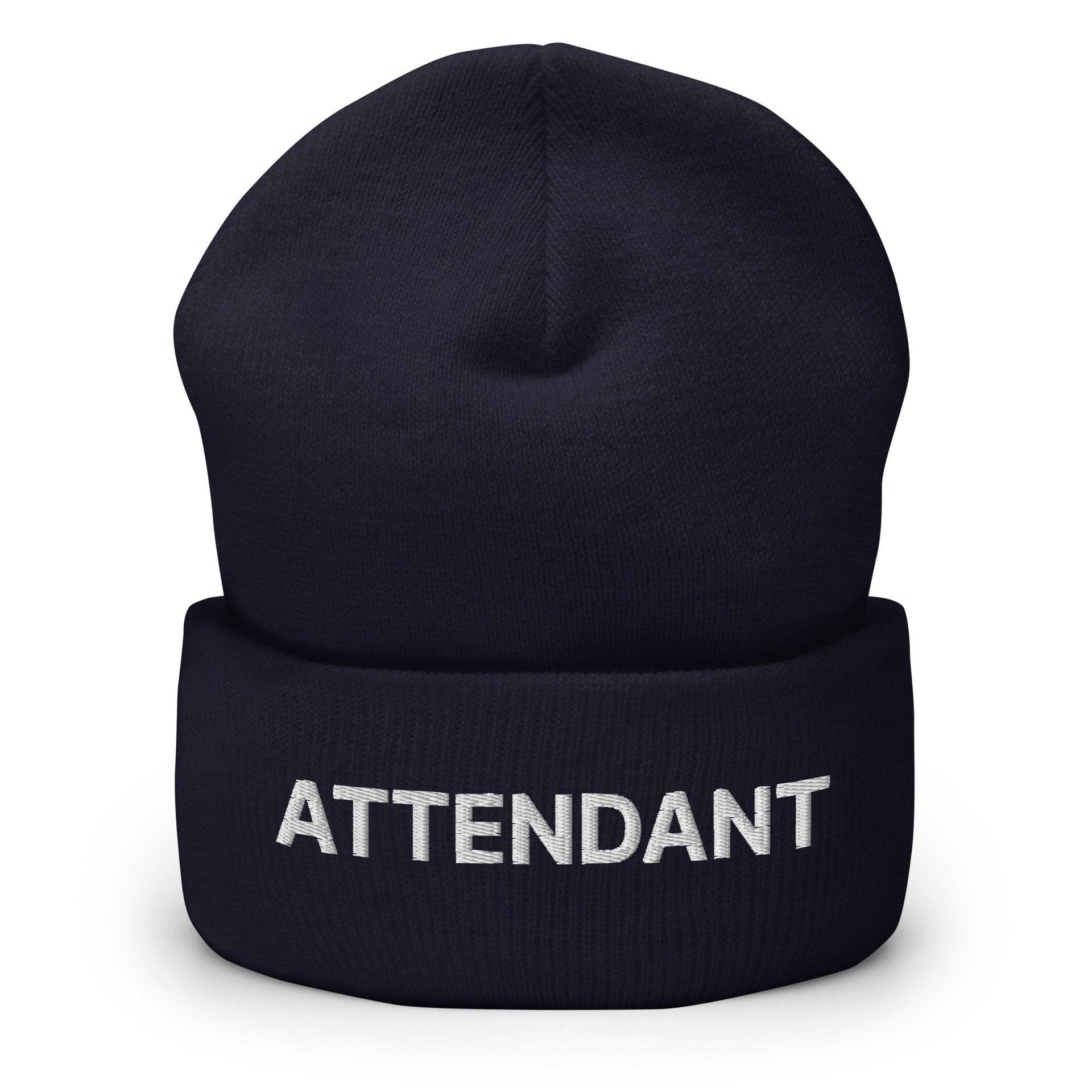 Attendant Uniform Work Embroidered Knit Cuffed Beanie Navy Beanies Capital Crowns Work