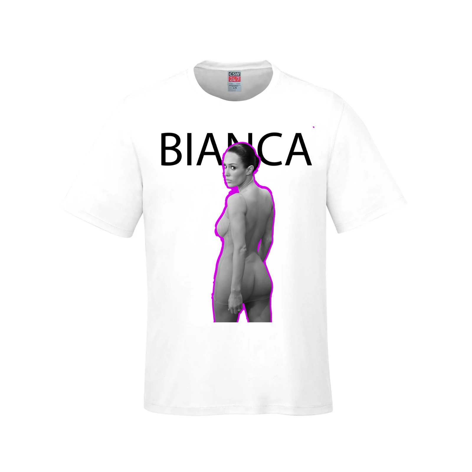 The B Effect: Bianca's Grammy Moment - Hot Pink Outline T-Shirt White bianca celebrity grammys kanye LADs The Edge Collective viral