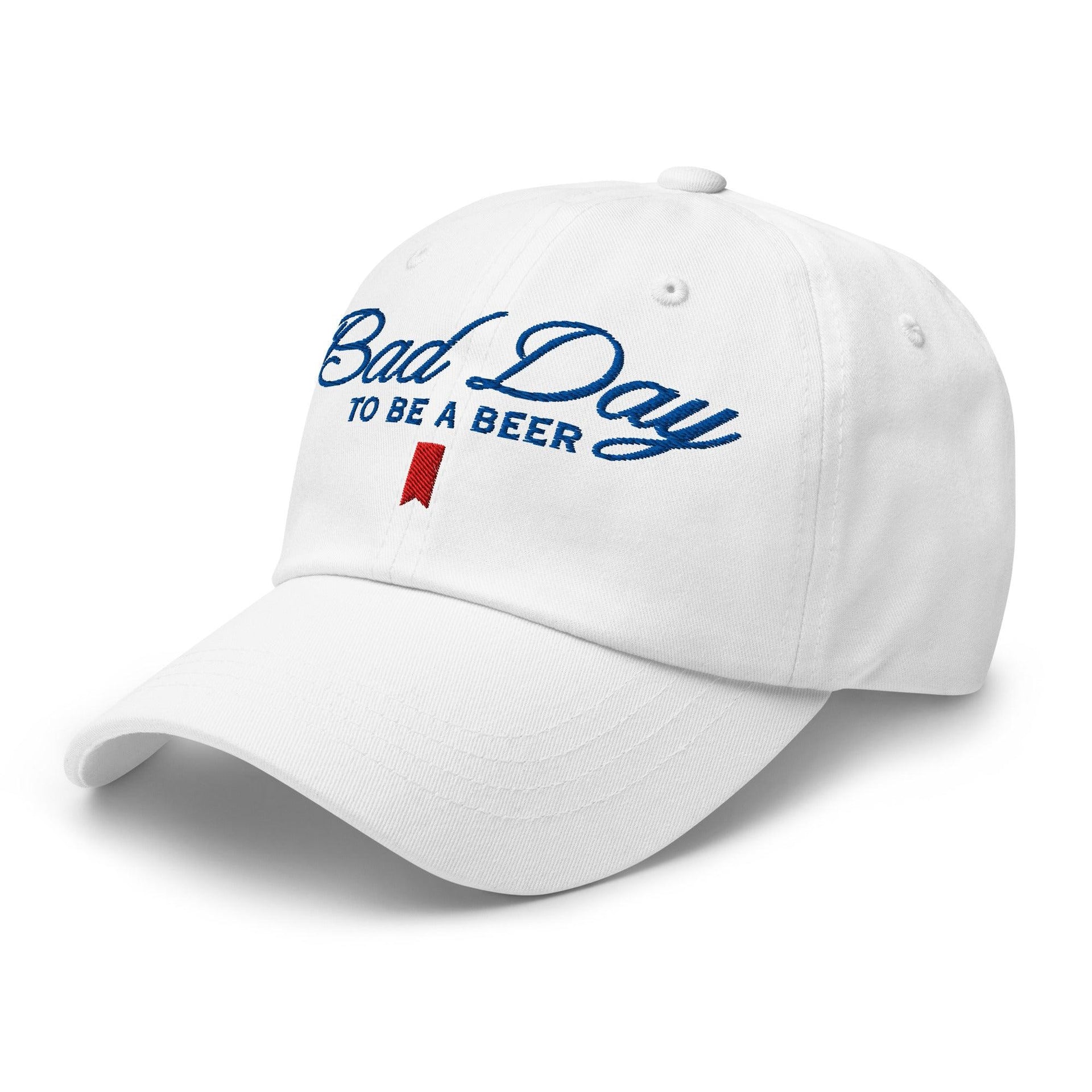 Bad Day to be a Beer Embroidered Dad Hat - Toronto Embroidery baseball cap bulk orders capital crowns custom caps custom decoration custom embroidery dad hats embroidered hats embroidery service fast turnaround funny headwear professional embroidery toronto embroidery trucker hat