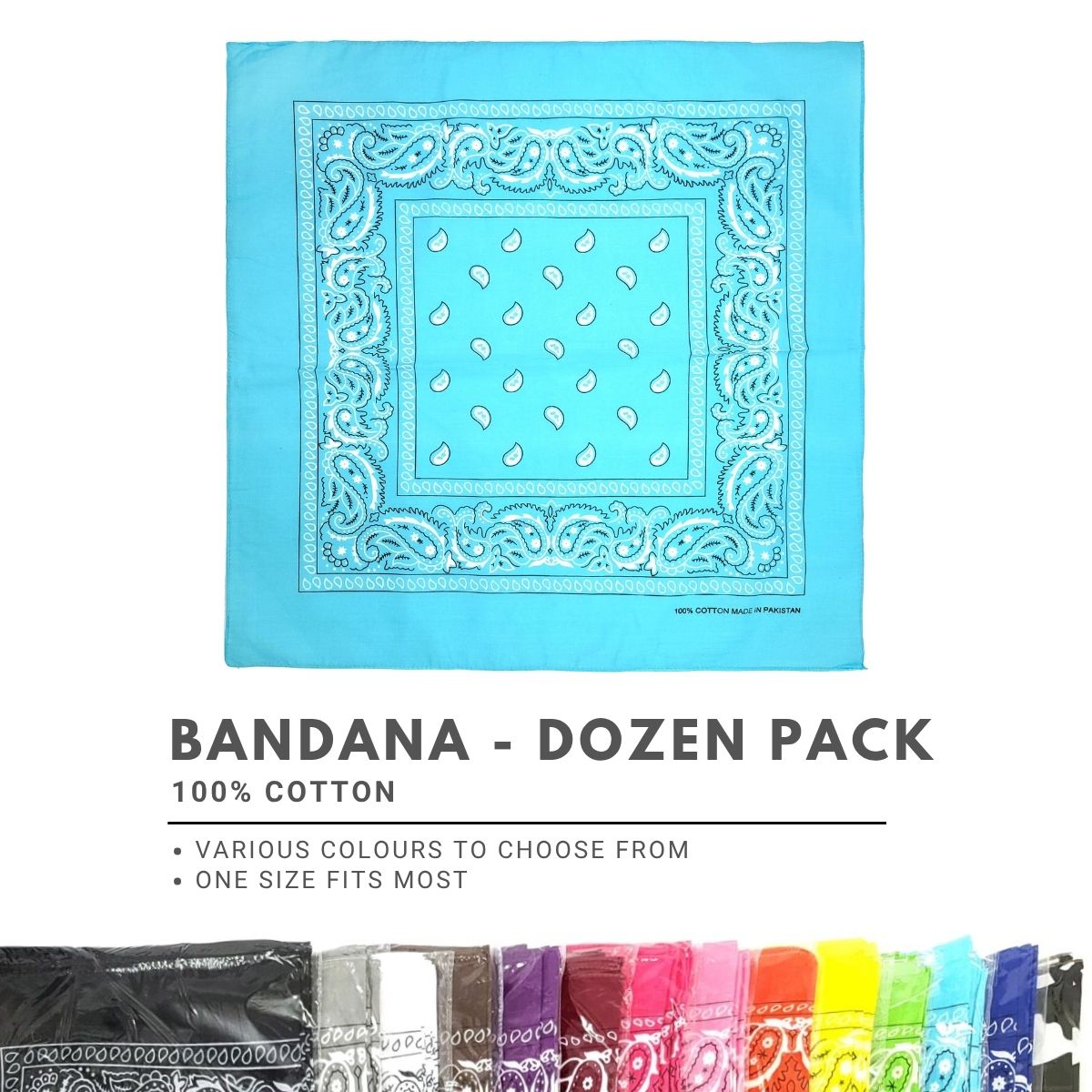 Bandana - Dozen Package, Various Colours, One Size Accessories