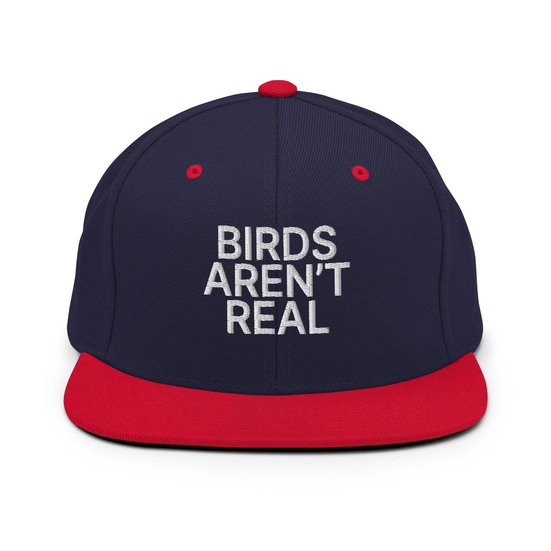 Birds Aren't Real Embroidered Flat Bill Brim Snapback Hat Navy Red Capital Crowns Funny Snapback Hats
