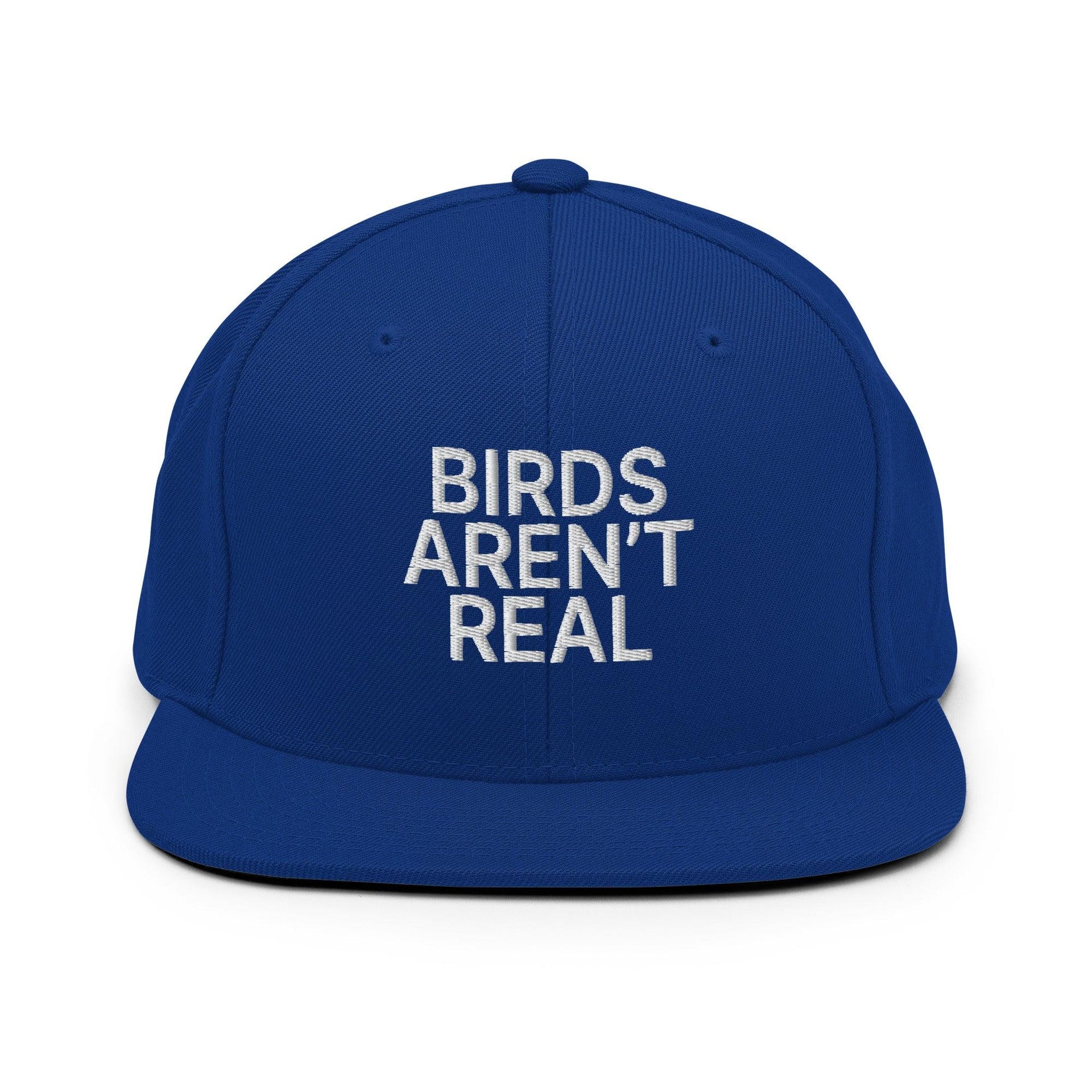 Birds Aren't Real Embroidered Flat Bill Brim Snapback Hat Royal Blue Capital Crowns Funny Snapback Hats