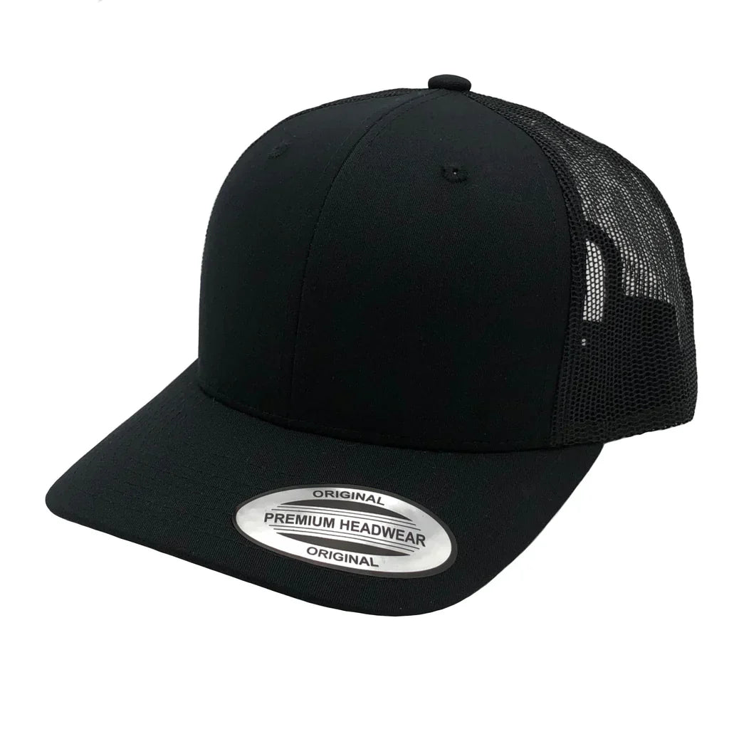 GNV-6606T - Premium Trucker Mesh Cap Black ONE SIZE 6 PANELS CAP COTTON / POLYESTER CURVE headwear MESH mid profile nissi caps SNAPBACK STRUCTURED TRUCKER MESH UNISEX